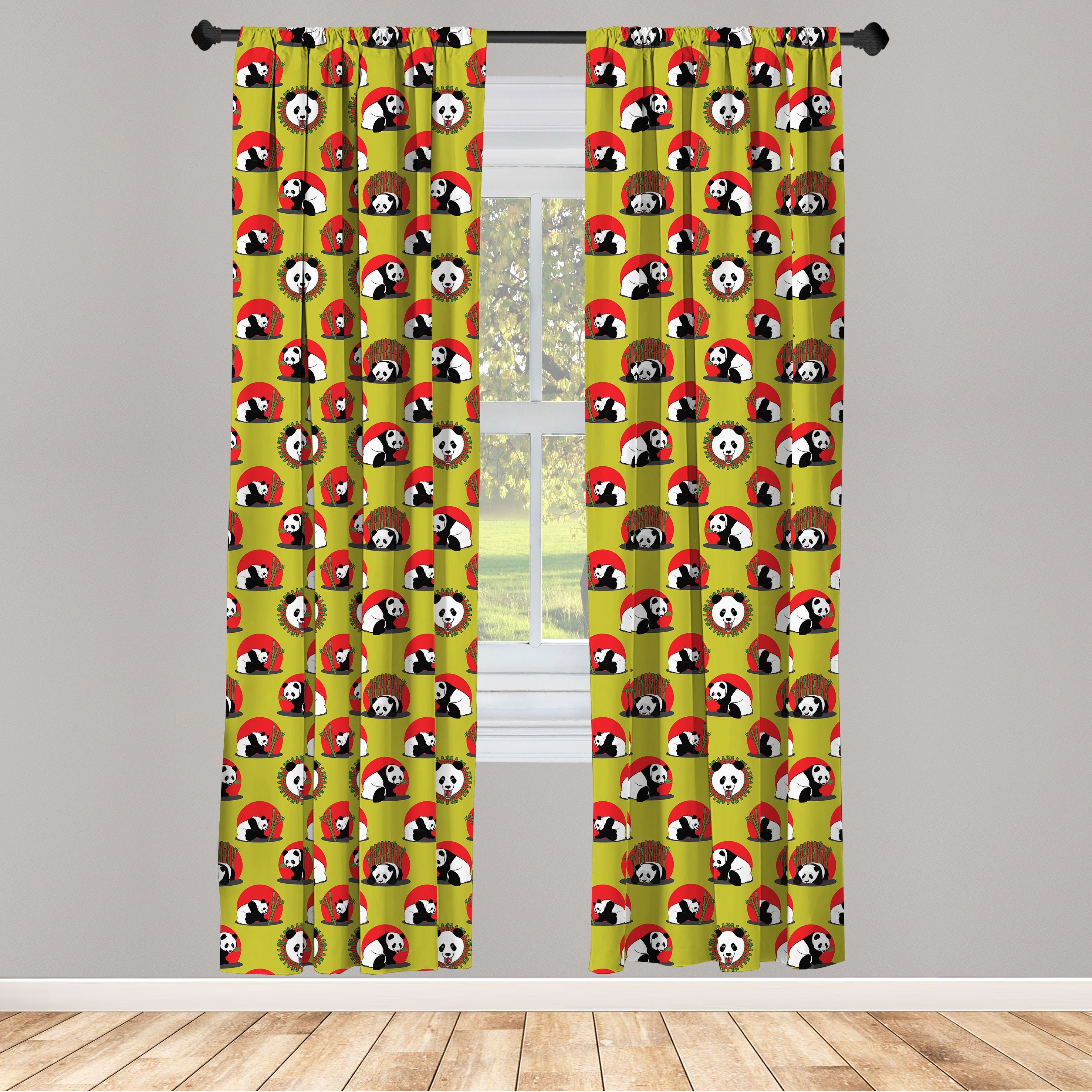 Gardine Vorhang für Wohnzimmer Schlafzimmer Dekor, Abakuhaus, Microfaser, Panda Chunky Tiere Bamboo Sticks