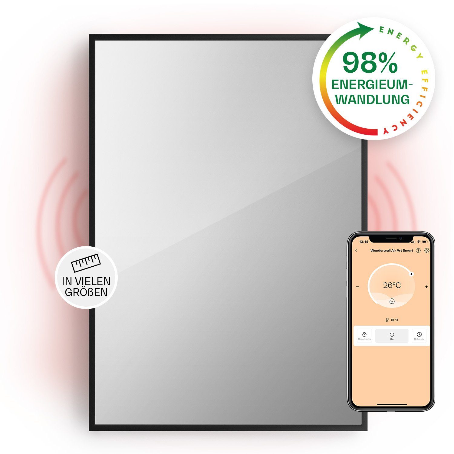 Klarstein Heizkörper La Palma Smart 750 W black, elektrische Infrarot Wandheizung Spiegel Thermostat Heizung elektrisch