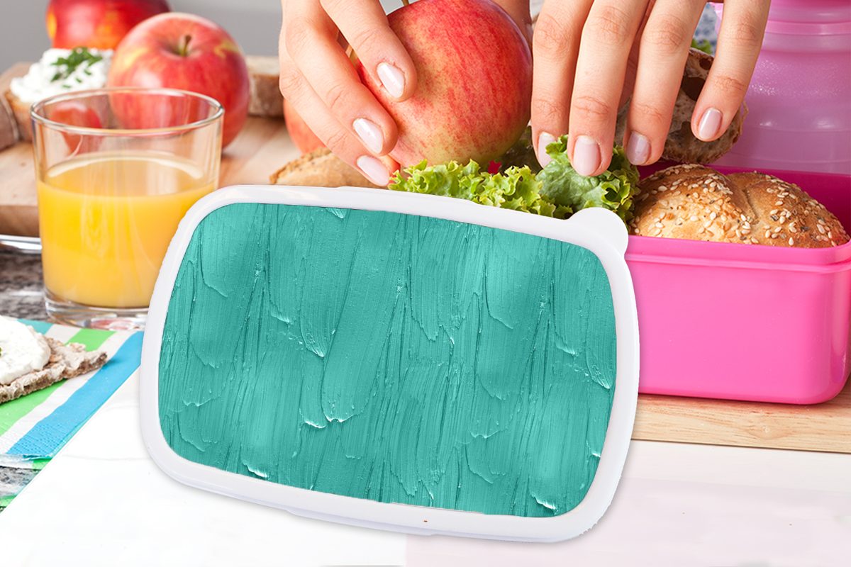 Farbe Kunststoff, Kinder, - - Mädchen, Lunchbox Brotdose (2-tlg), für Brotbox MuchoWow rosa Erwachsene, Snackbox, Türkis, Muster Kunststoff