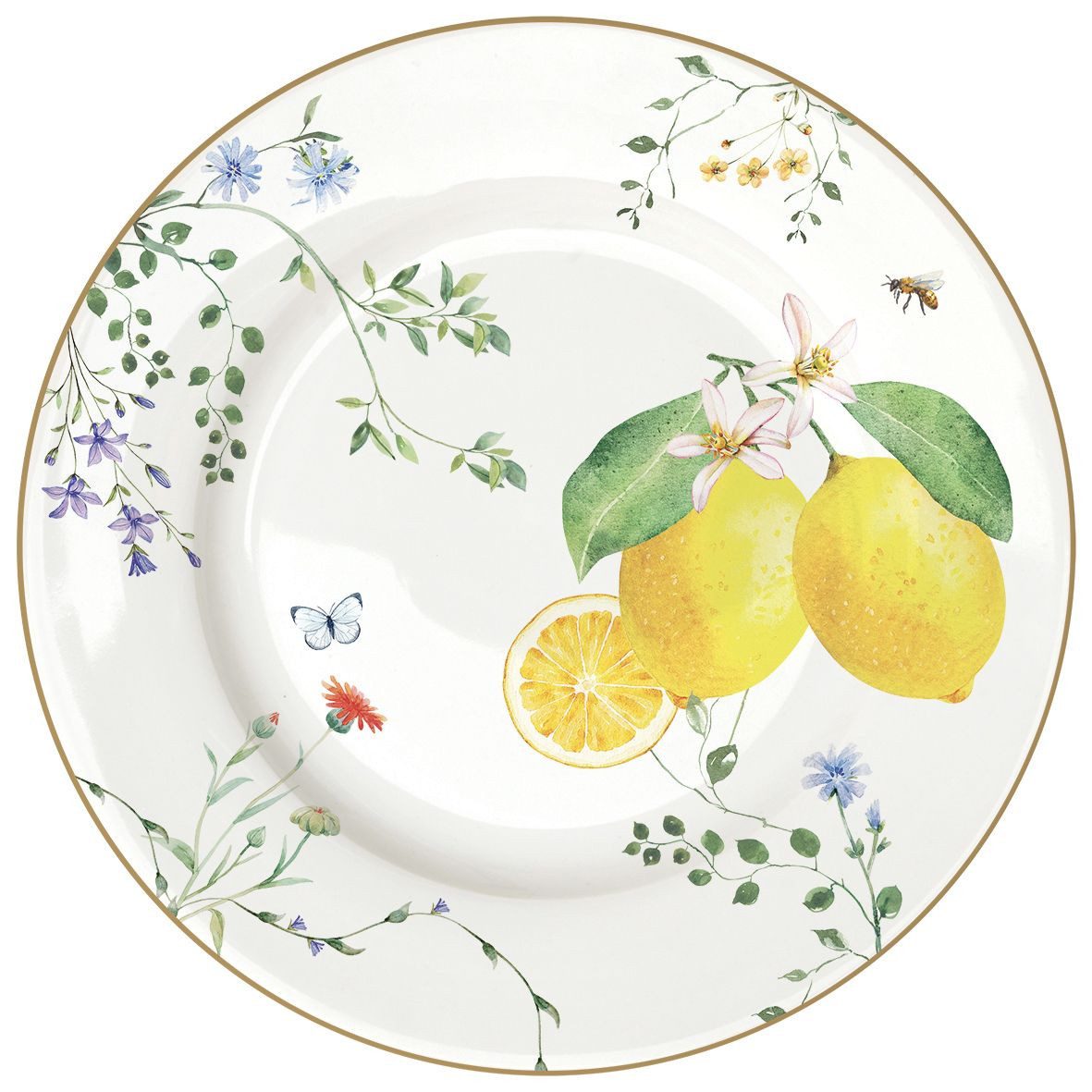 EasyLife Kuchenteller Fleurs et Citrons, Spülmaschinengeeignet, Mehrfarbig, Motiv: Zitronen