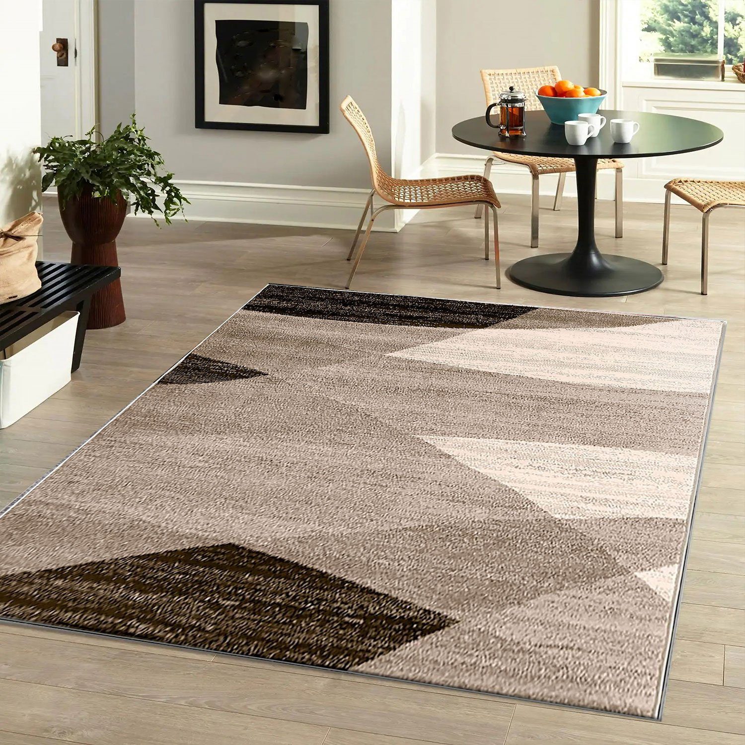 Vimoda Läufer Wohnzimmer Teppich Kurzflor, geometrisches Look, Rechteckig, Höhe: 5 mm, Läufer Moderner Meliert Muster für Küche und Schlafzimmer