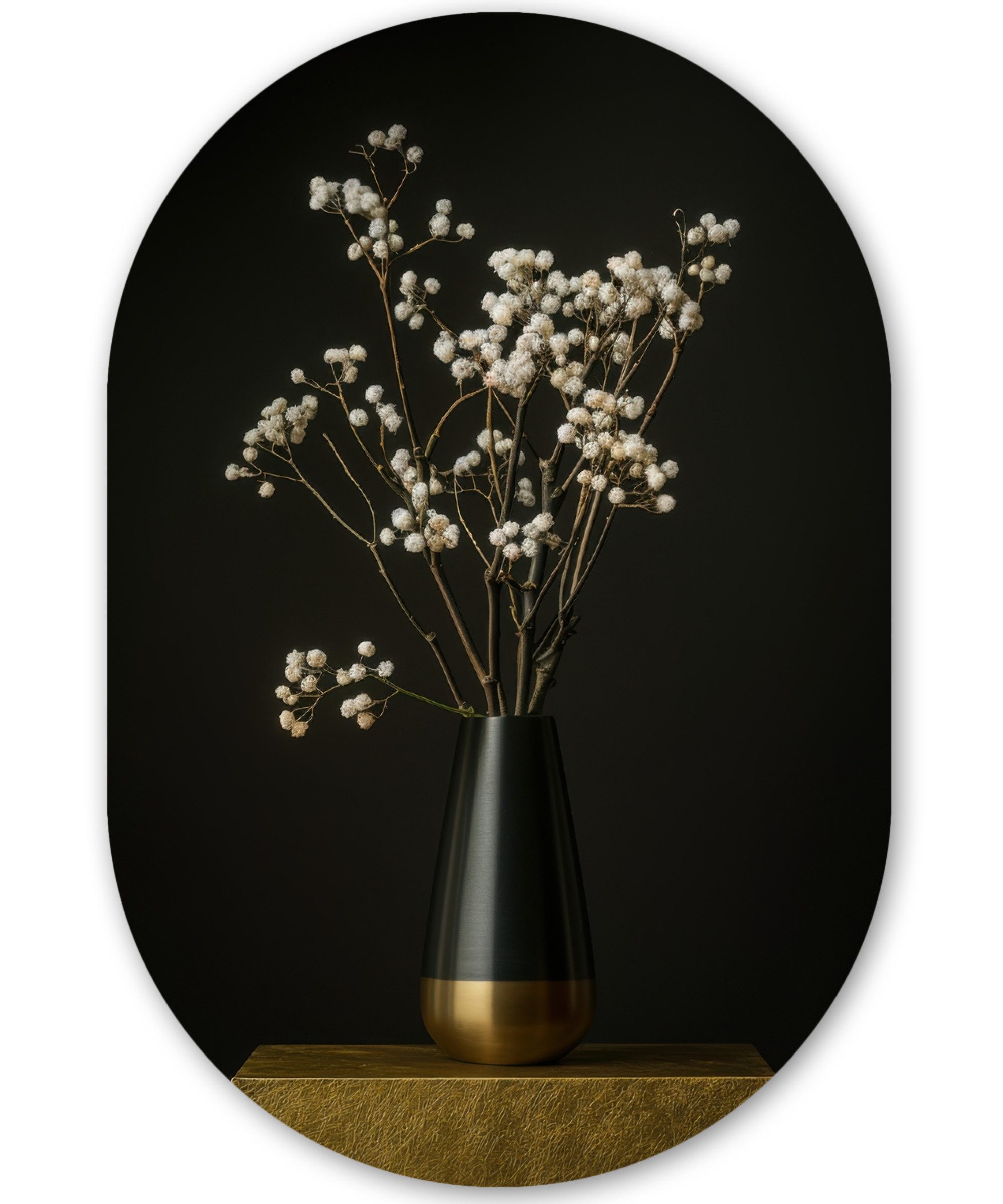 MuchoWow Картина Blumenzwiebeln - Weiß - Vase - Minimalistisch, Fotodruck (1 St), Wandbild Oval, Wohnzimmer oder Schlafzimmer Wanddekoration, 40x60 cm