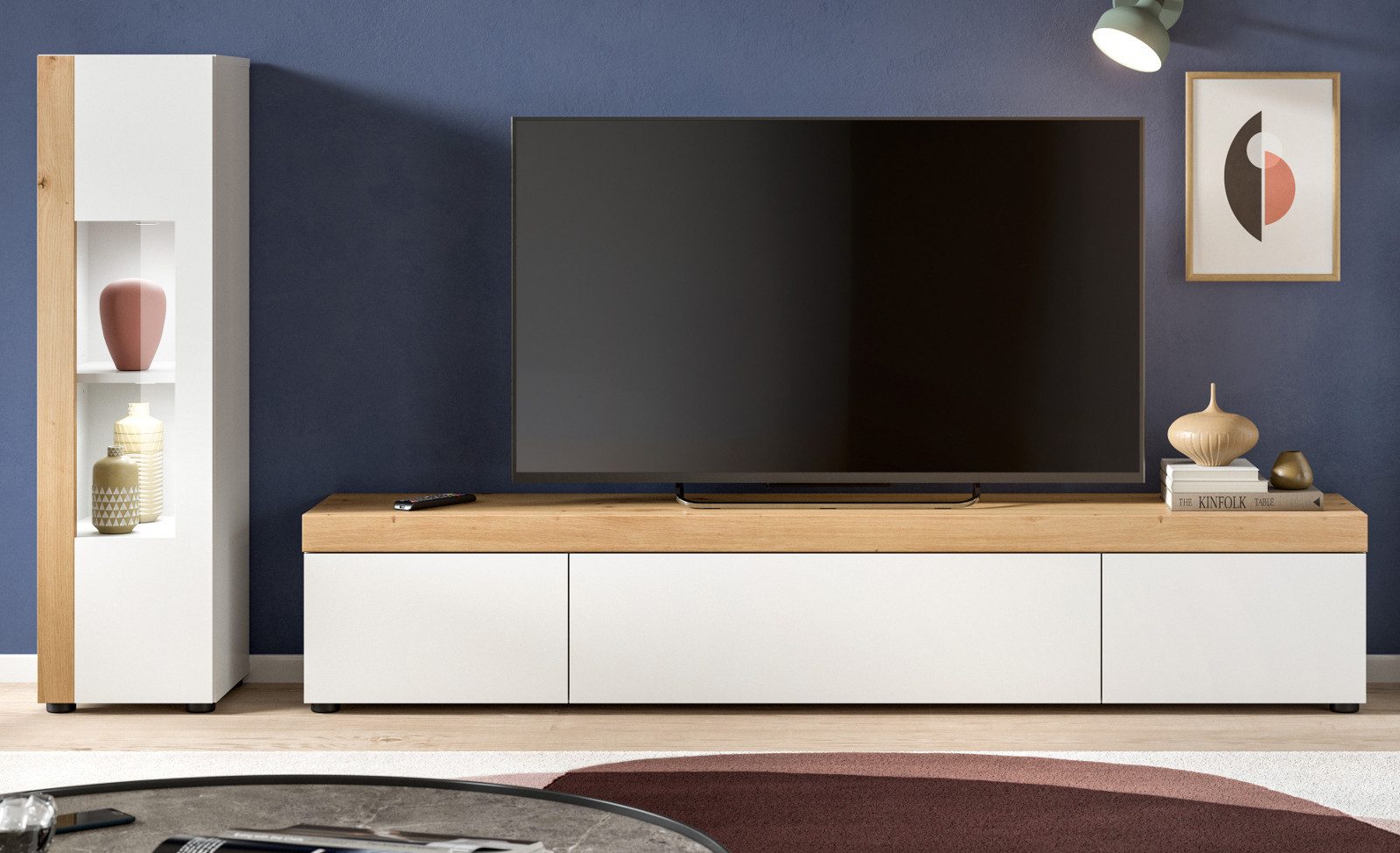 Inn.Furn Wohnwand Siena, (Set Vitrine und TV-Lowboard in weiß mit Eiche, hä günstig online kaufen