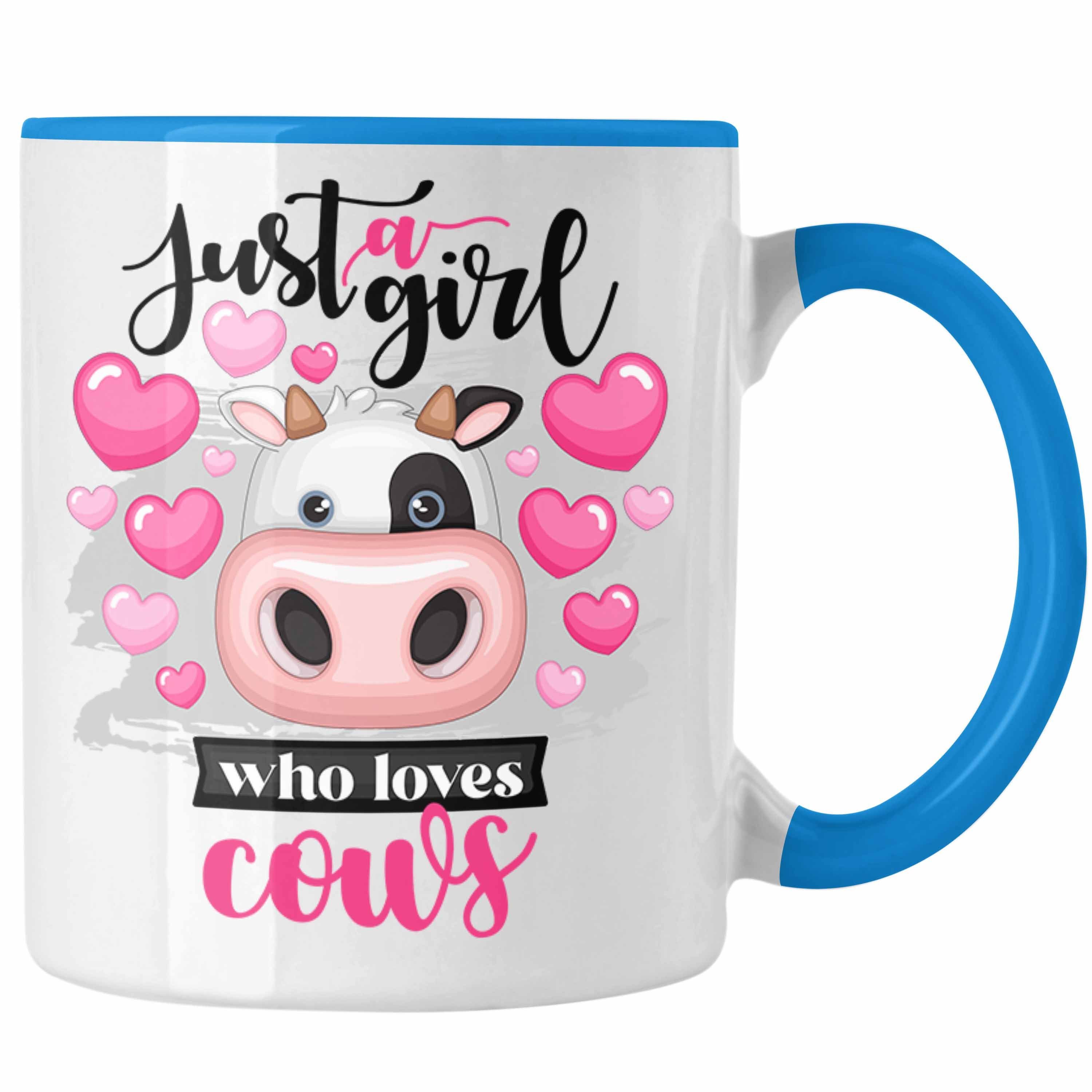 Trendation Tasse Kühe Tasse Geschenk Just A Girl Who Loves Cows Geschenkidee Kuhliebhab Blau