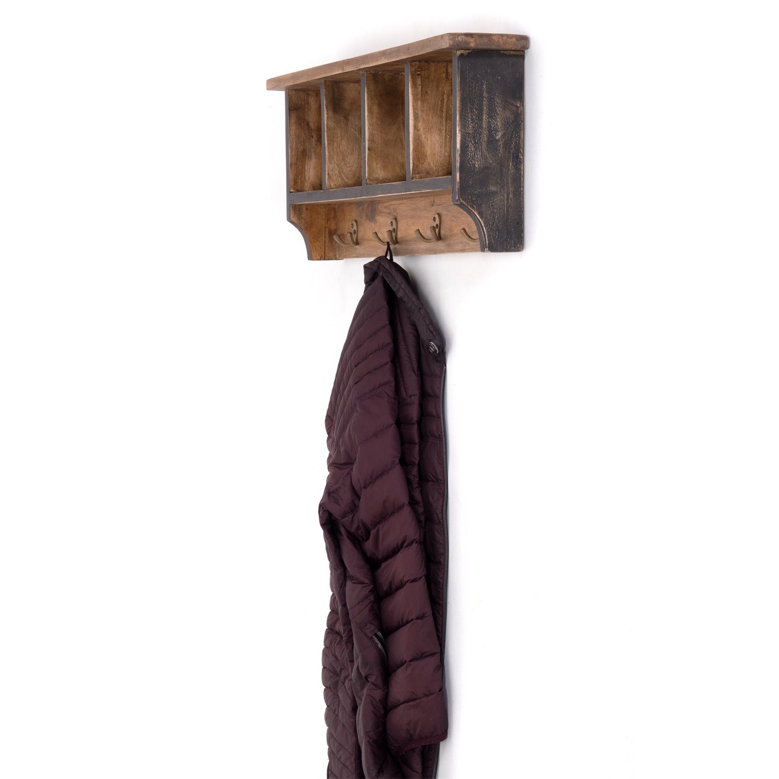 DESIGN DELIGHTS Wandgarderobe RUSTIKALE WANDGARDEROBE mit Fächern "VINTAGE 70", 70x27x11cm(BxHxT)