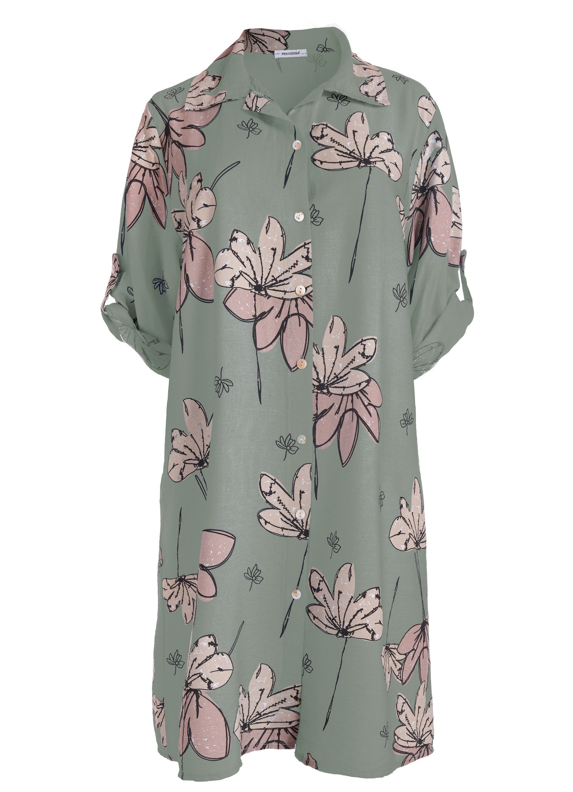 PEKIVESSA Sommerkleid Hemdblusenkleid mit Turn-Up-Ärmel Legerer günstig online kaufen