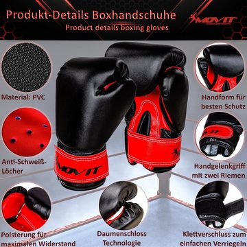 MOVIT Boxsack Movit® Boxsack-Set 5,5kg, inkl. Boxsack befüllt (mit Tasche, mit Bandagen, mit Boxhandschuhen), für Kinder und Jugendliche, rot oder blau