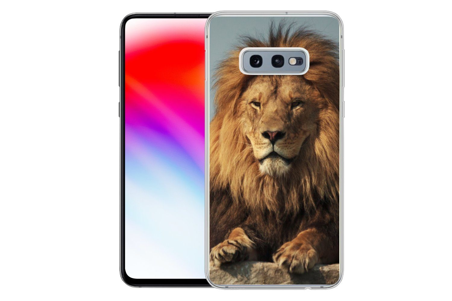 MuchoWow Handyhülle für Samsung Galaxy S10e Löwe - Felsen - Porträt, Phone Case, Silikon, Schutzhülle Dünn