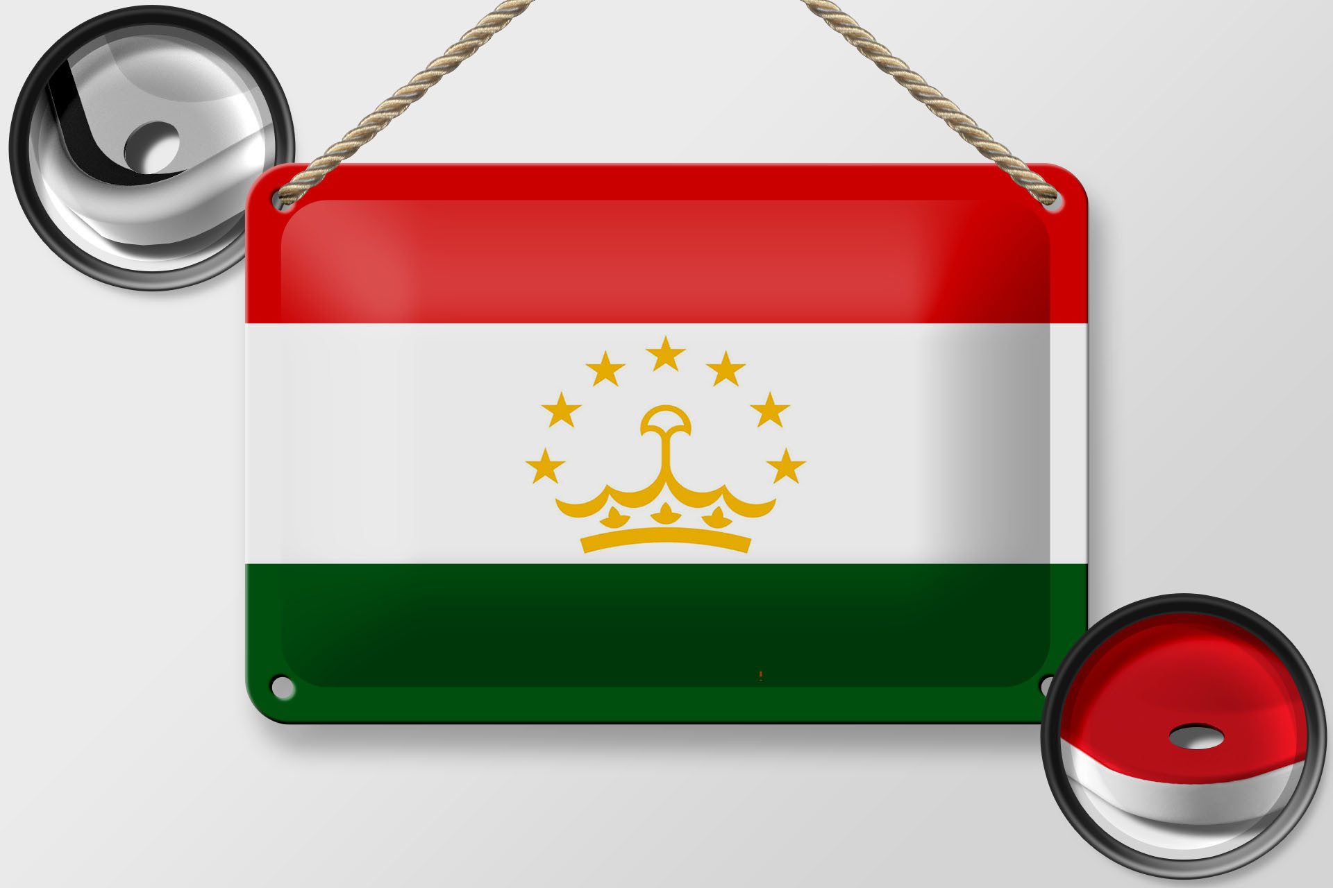 Femer GmbH Metallschild Flagge Tadschikistan 18x12cm Flag of Tajikistan, (1 St), gewölbte Oberfläche, abgerundete Ecken, umgeschlagene Kanten