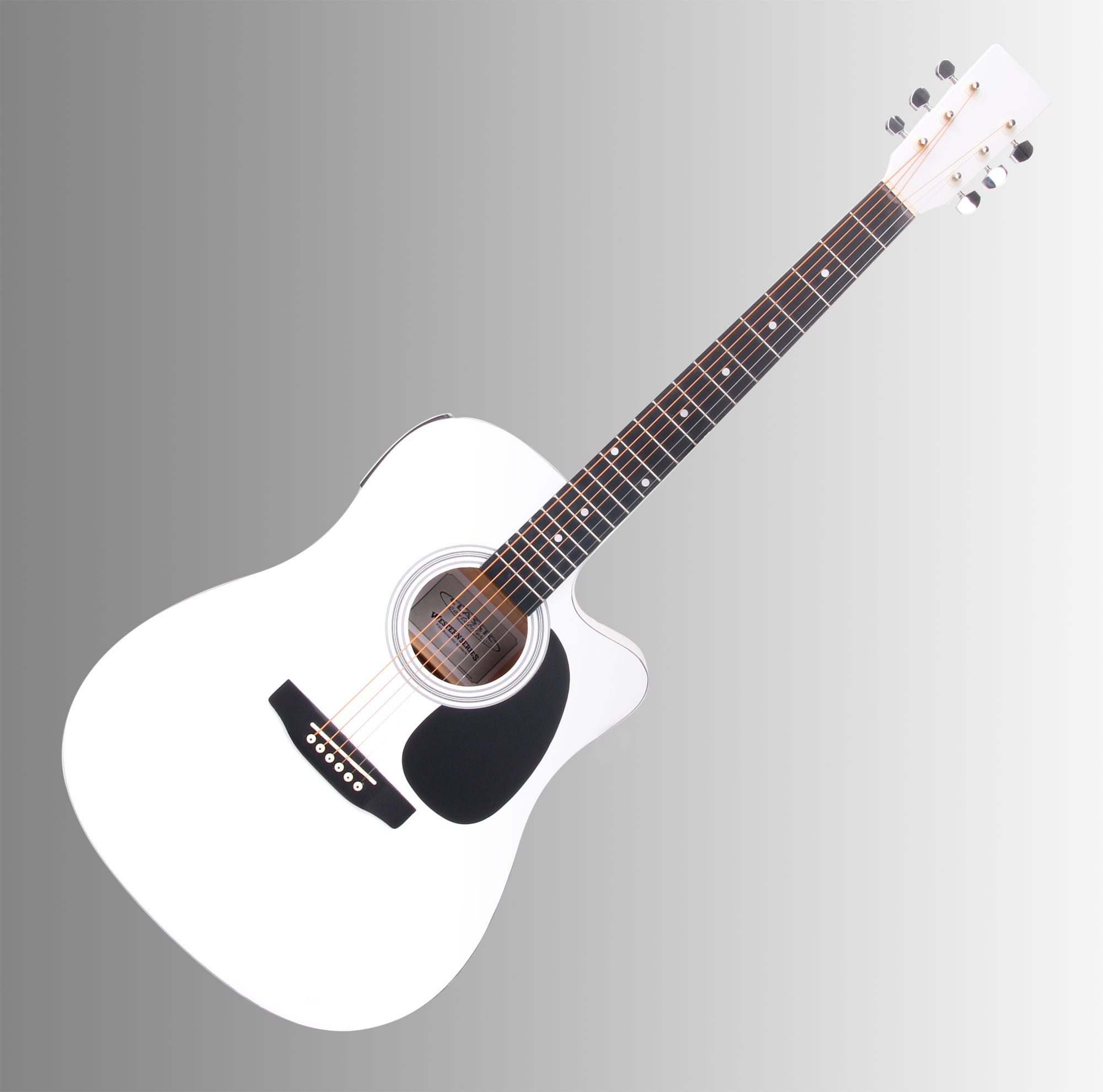 Classic Cantabile Westerngitarre Gitarrenset Dreadnought-Style mit Tonabnehmer - Korpus: Linde, inkl. Tasche, Ständer, Fußbank und Tuner, Spar-Set, inkl. Tasche, Gitarrenständer, Fußbank, Stimmgerät