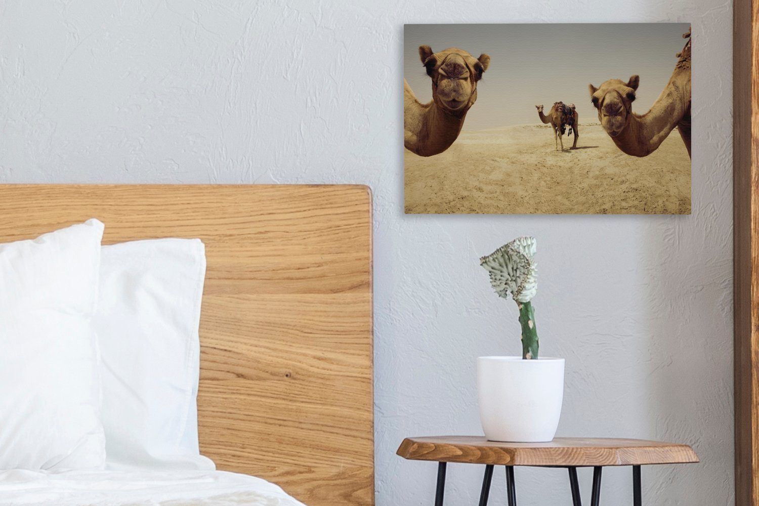 Aufhängefertig, in cm Wandbild Leinwandbilder, Gatar, Wanddeko, St), Doha (1 30x20 Leinwandbild Kamele OneMillionCanvasses®