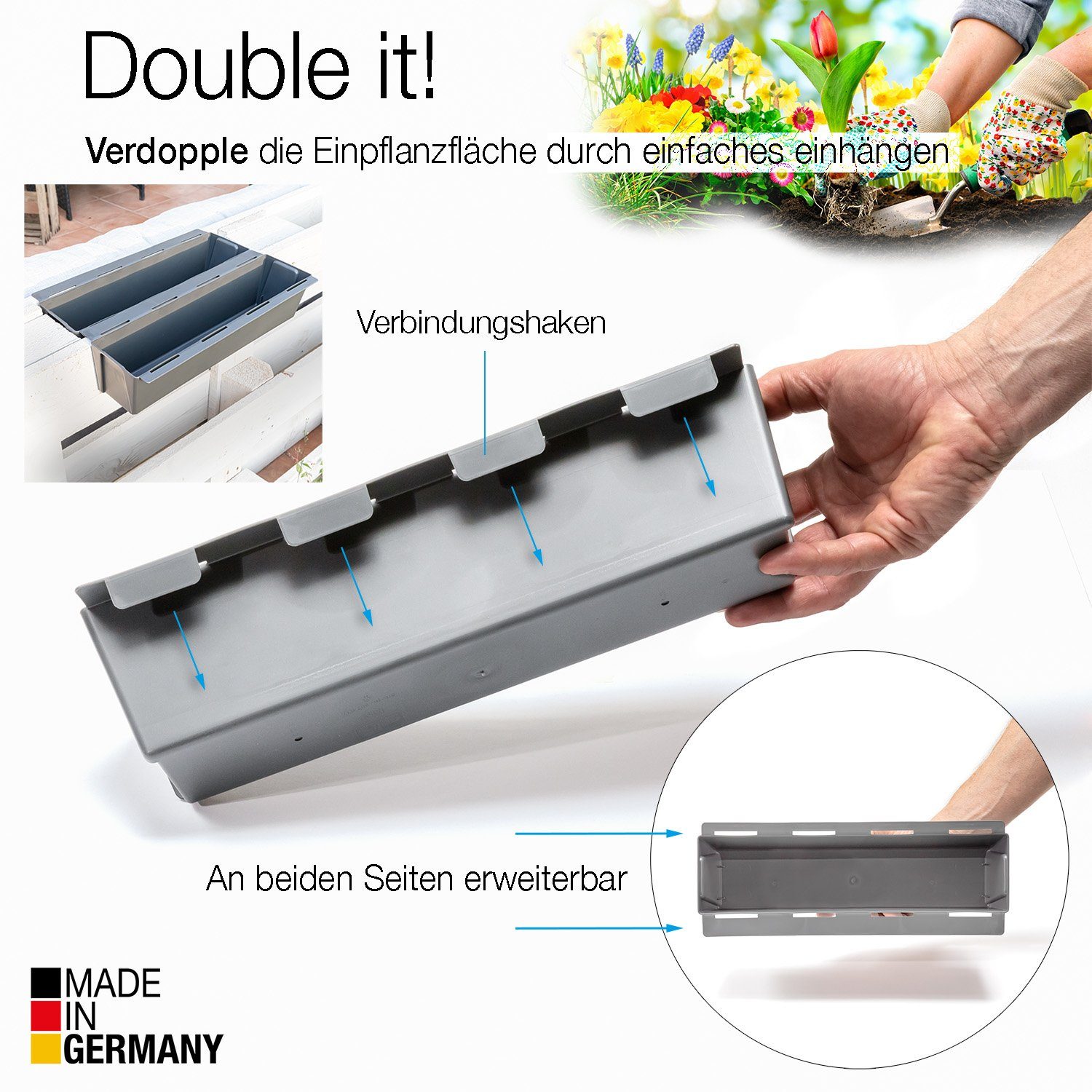 BigDean Blumenkasten Paletten-Einsatz zum Einhängen 37cm betongrau Pflanzkasten Europalett (Set, 8 St., Kasteneinsätze), Pflanzkasten-, Blumenkasten- Einsatz Paletten.