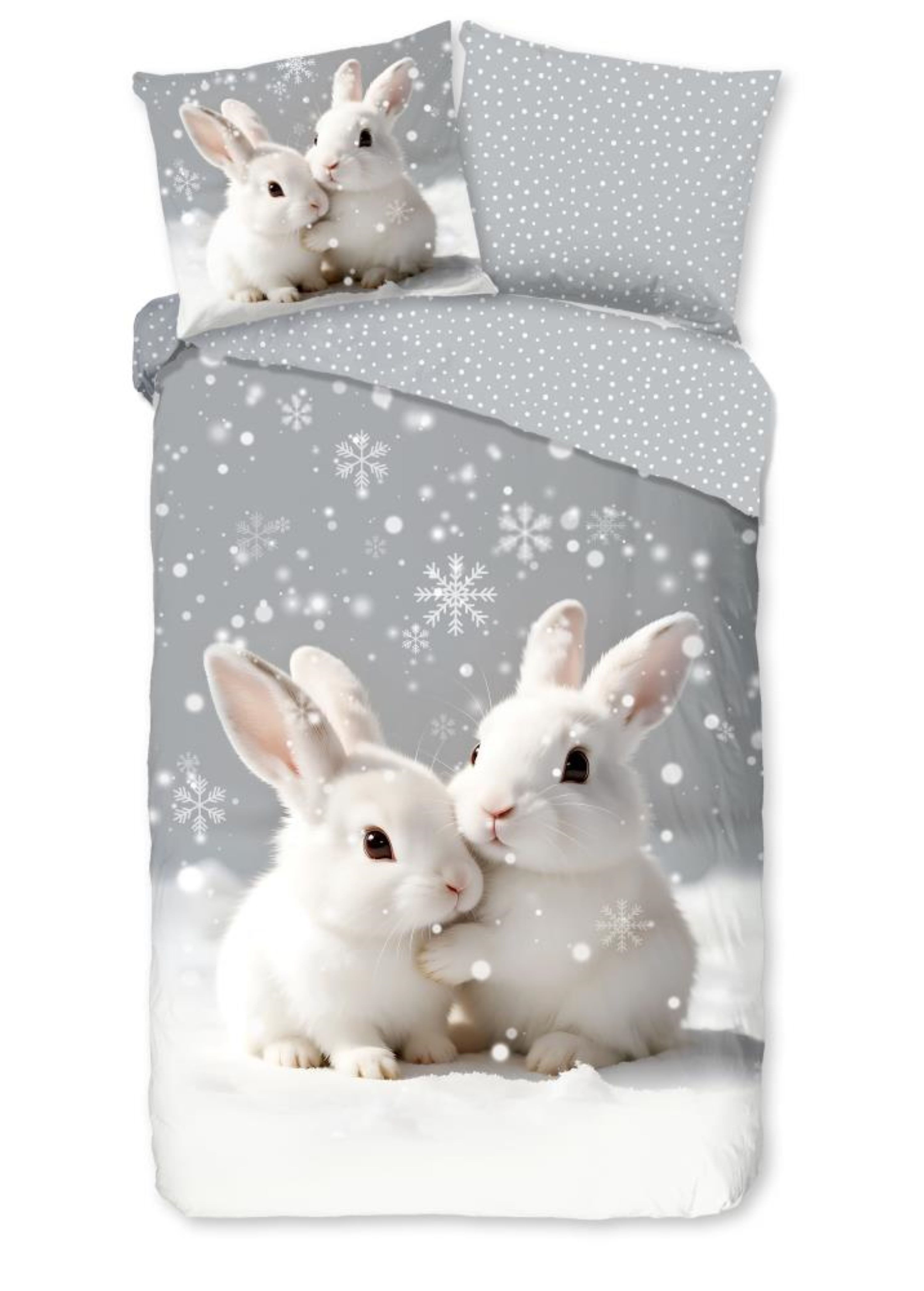 good morning Babybettwäsche Good Morning Kids Flanell Bettwäsche 135x200 Coef Hasen Schnee grau, Baumwolle, 2 teilig, kuschelweich, perfekt fürs Kinderzimmer