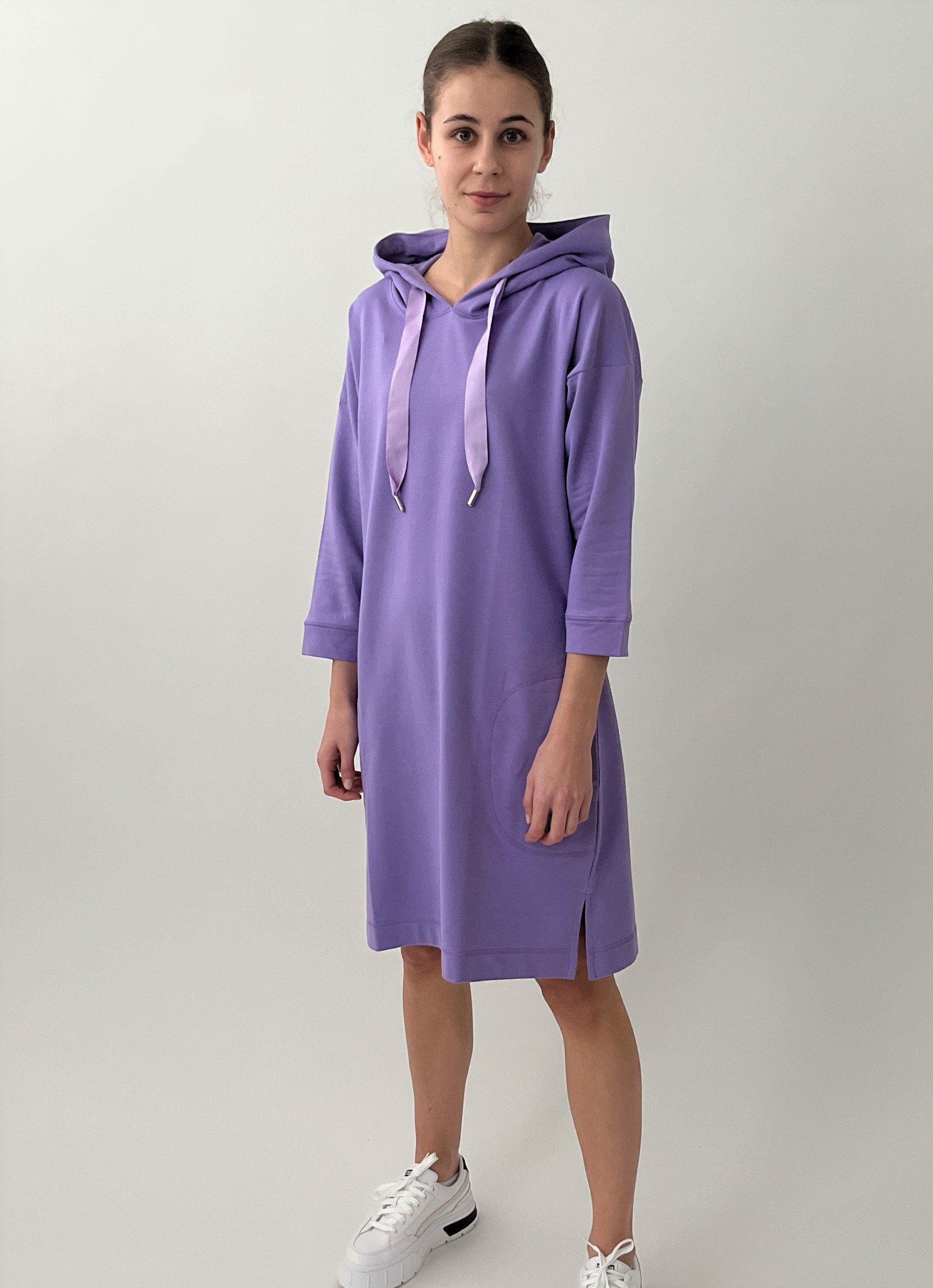 Zuckerwatte Sweatkleid mit Kapuze, aus Baumwolle Modal lila | Wickelkleider