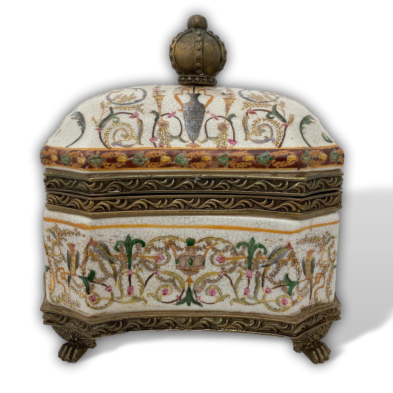 Aubaho Dose Dose Deckeldose Porzellan Schale mit Krone und Löwentatzen antik Stil