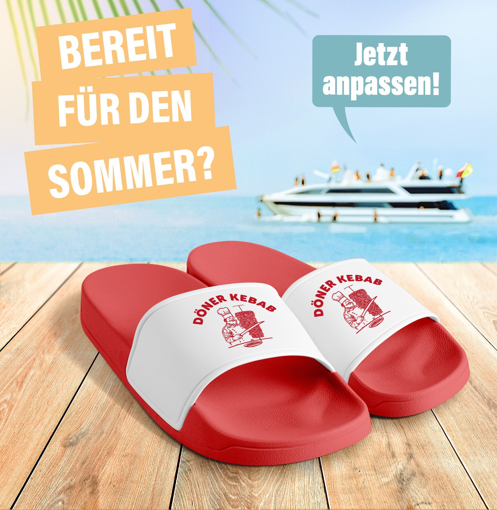 MoonWorks Badeschlappen Lustig Bedruckt Döner Kebab Badelatschen Unisex mit Badesandale