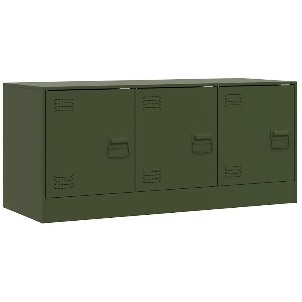 furnicato TV-Schrank 99 x 39 x 44 cm Olivgrün aus kaltgewalztem Stahl (1-St) Lowboard mit 3 Fächern, Metallgriffen und viel Stauraum im Wohnzimmer