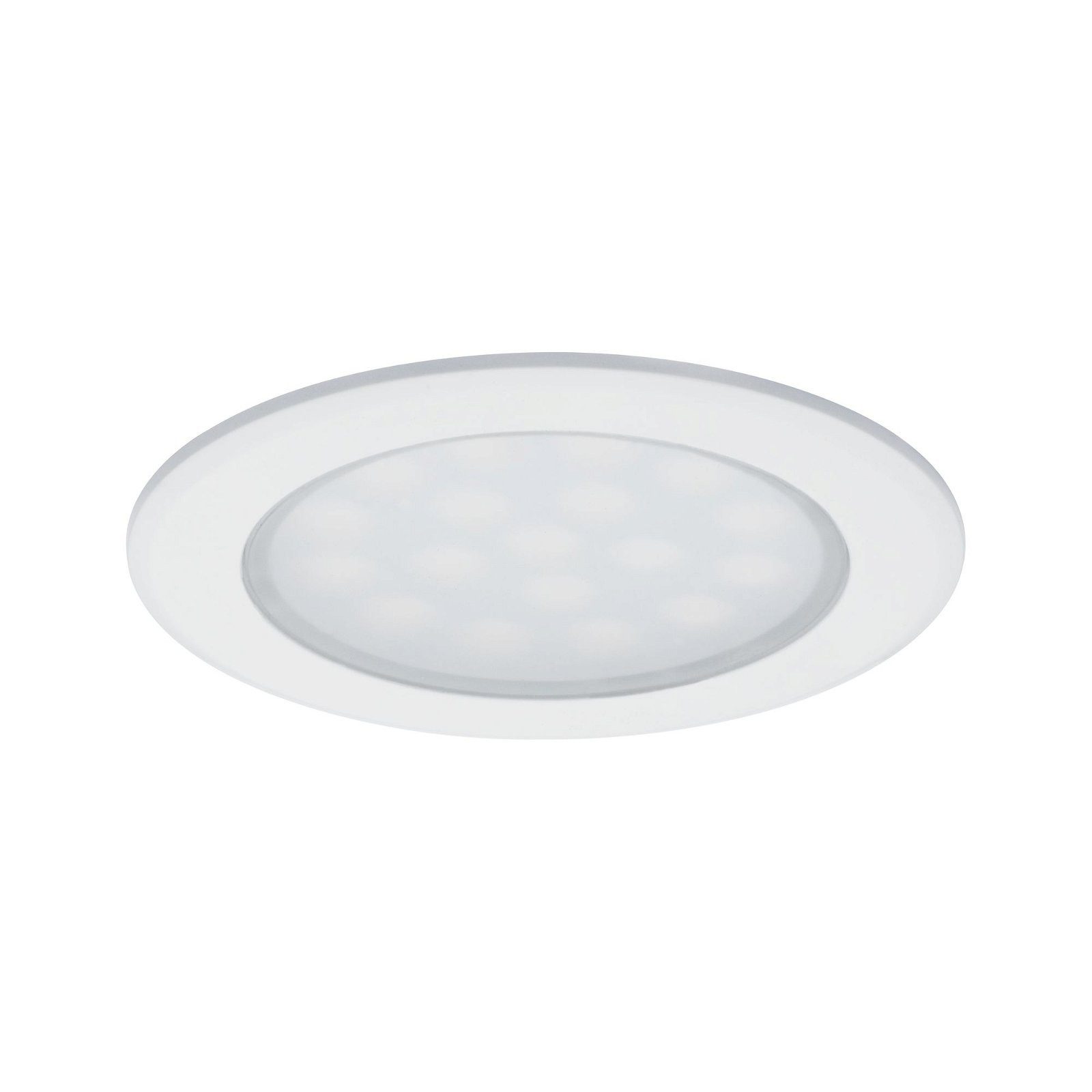 Paulmann Unterschrankleuchte Möbel EBL Set rund LED 2x2,5W 6VA 230/12V 3000K Weiß matt/Alu, LED fest integriert, Warmweiß, LED Möbel Einbauleuchten Set