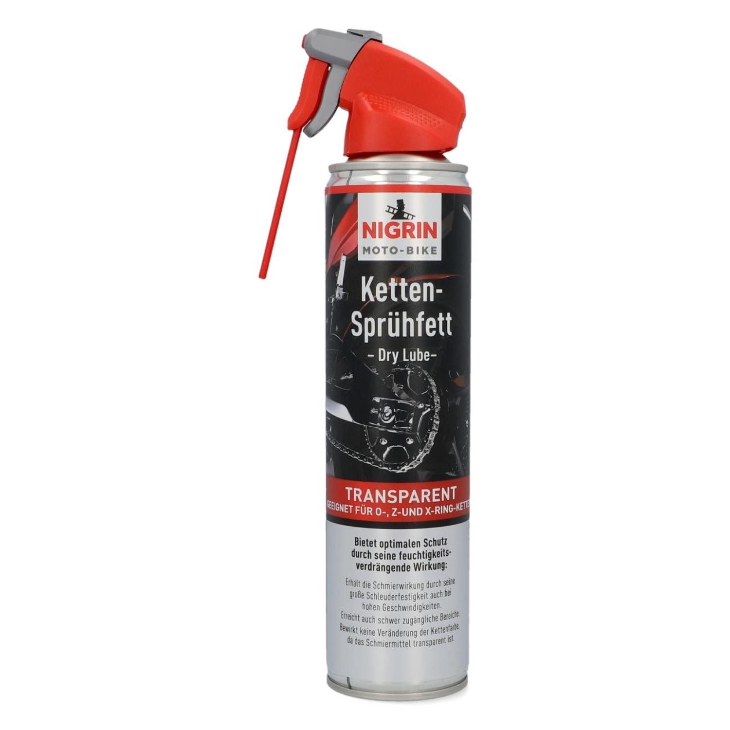 NIGRIN Schmierfett Moto-Bike Ketten-Fett Sprüh-Fett 400ml Motorrad, 259 g, 400 ml, (1-St), Ketten-Sprühfett Dry-Lube Reinigung Pflege Antriebskette Motorrad Fett