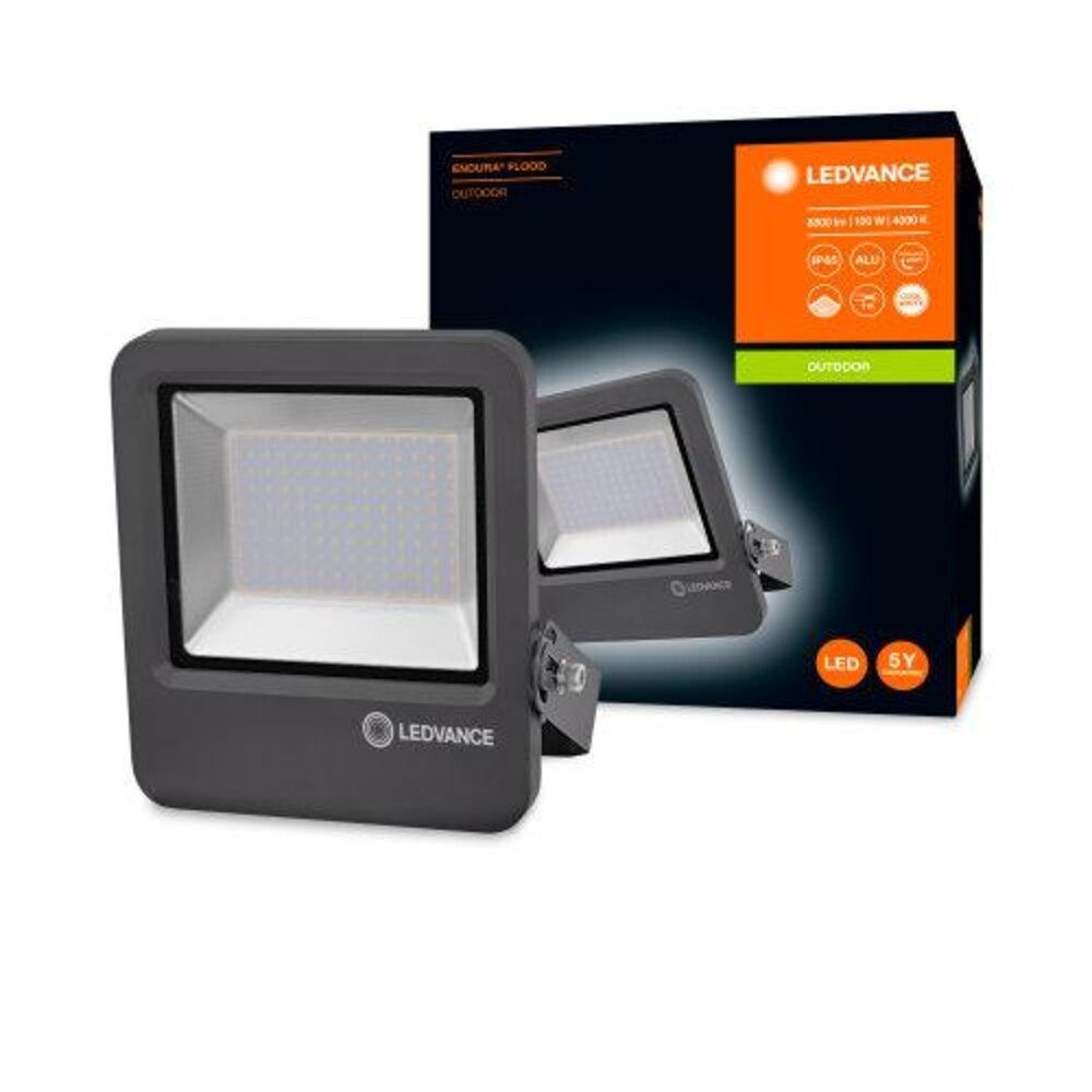 Ledvance Gartenstrahler Aluminum, 100W, kaltweiß, 8800lm, IP65, wassergeschützt, G, 4000K, wassergeschützt, kaltweiß