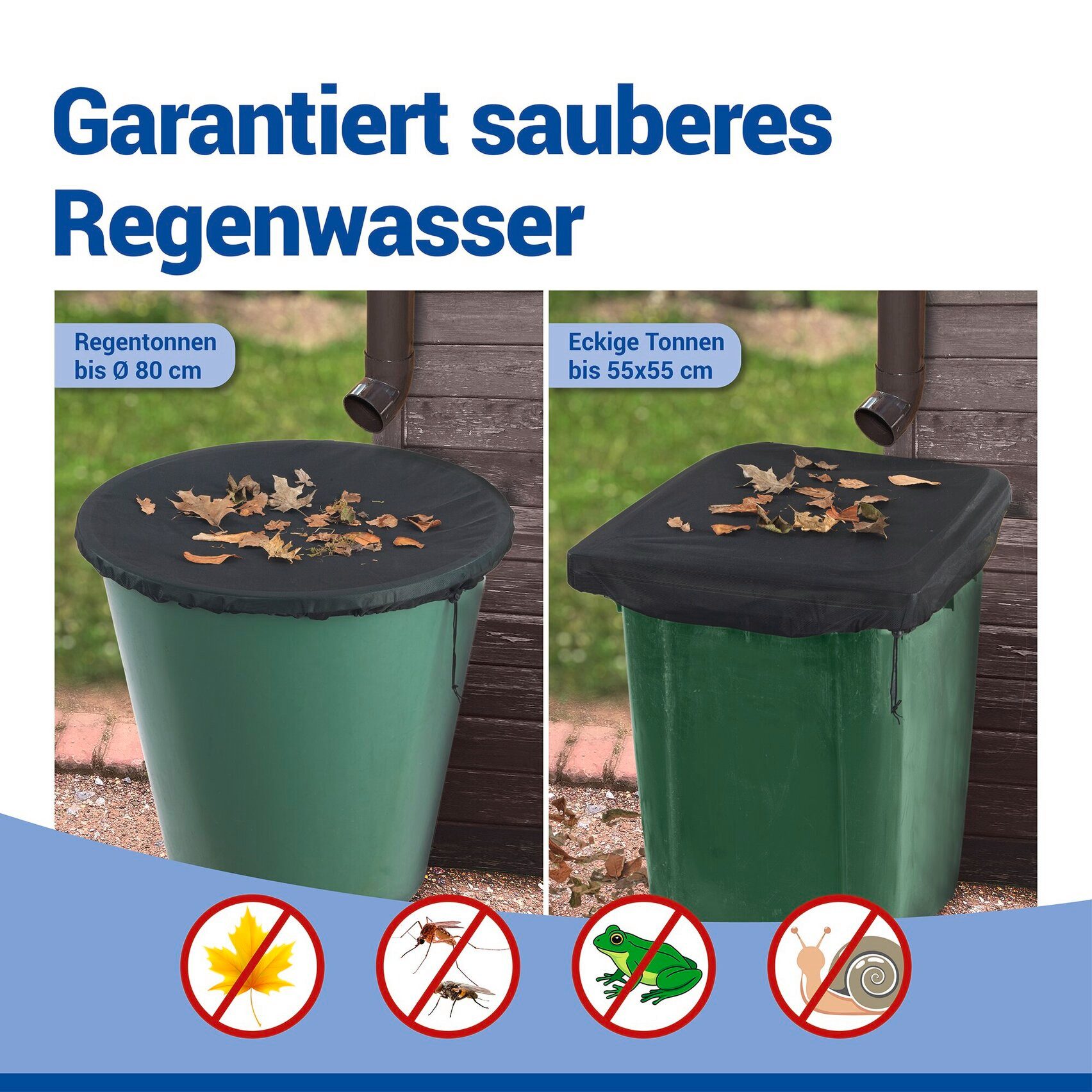 Maximex Regentonnendeckel Regentonnennetz, Ø 95 cm, (Set, 3-tlg), gegen Schmutz, Blätter und Ungeziefer, mit Zugband