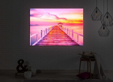 lightbox-multicolor LED-Bild Steg ins Meer bei Sonnenuntergang front lighted / 60x40cm, Leuchtbild mit Fernbedienung