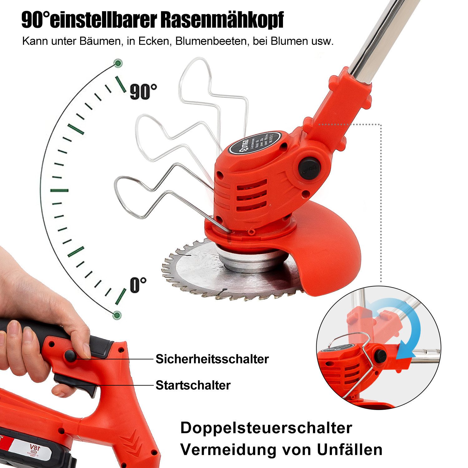 OUTIGO Akkurasenmäher Akku Rasentrimmer, 2 Akkus und 4 Messertypen, KF8L, A günstig online kaufen