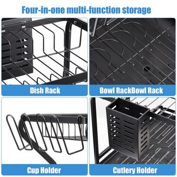 SEEZSSA Geschirrständer Küchenabtropfgestell mit R Ablage, Tassenablage, Schrankregal, Abtropfgestell, Abtropfgestell Doppelablage