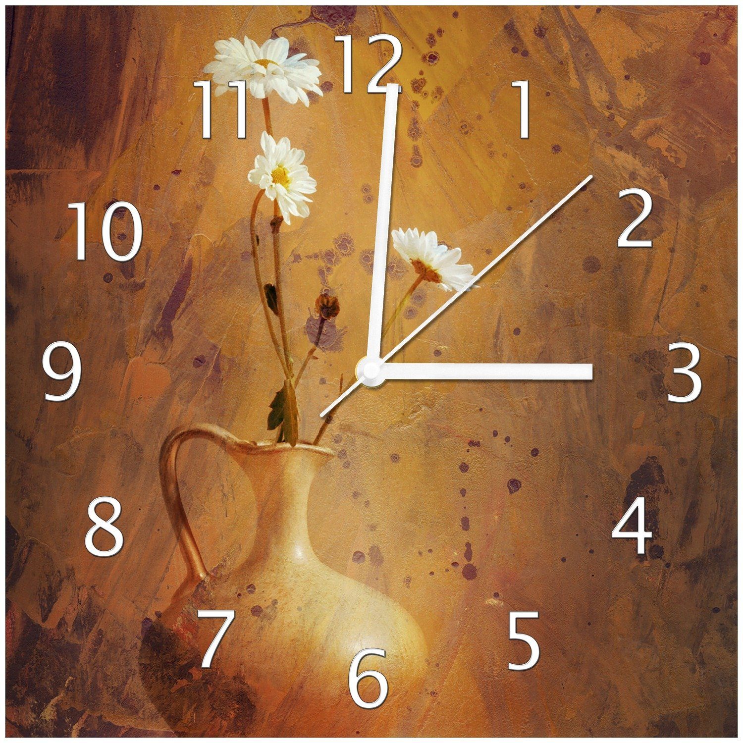 (Glasuhr) Antike Blumen Wanduhr Wallario Vase mit