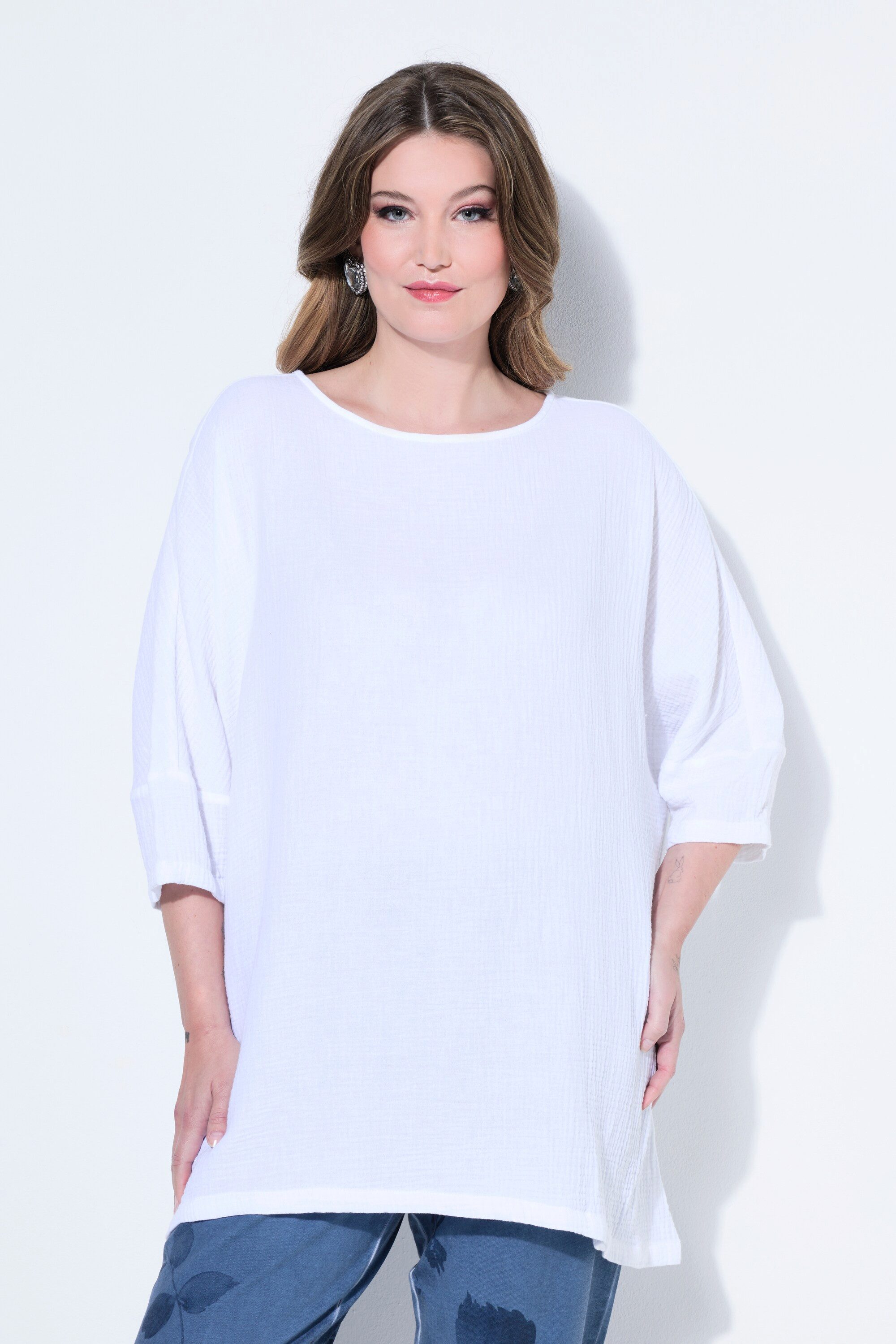 MIAMODA Longbluse Bluse oversized Musselin 3/4-Ärmel