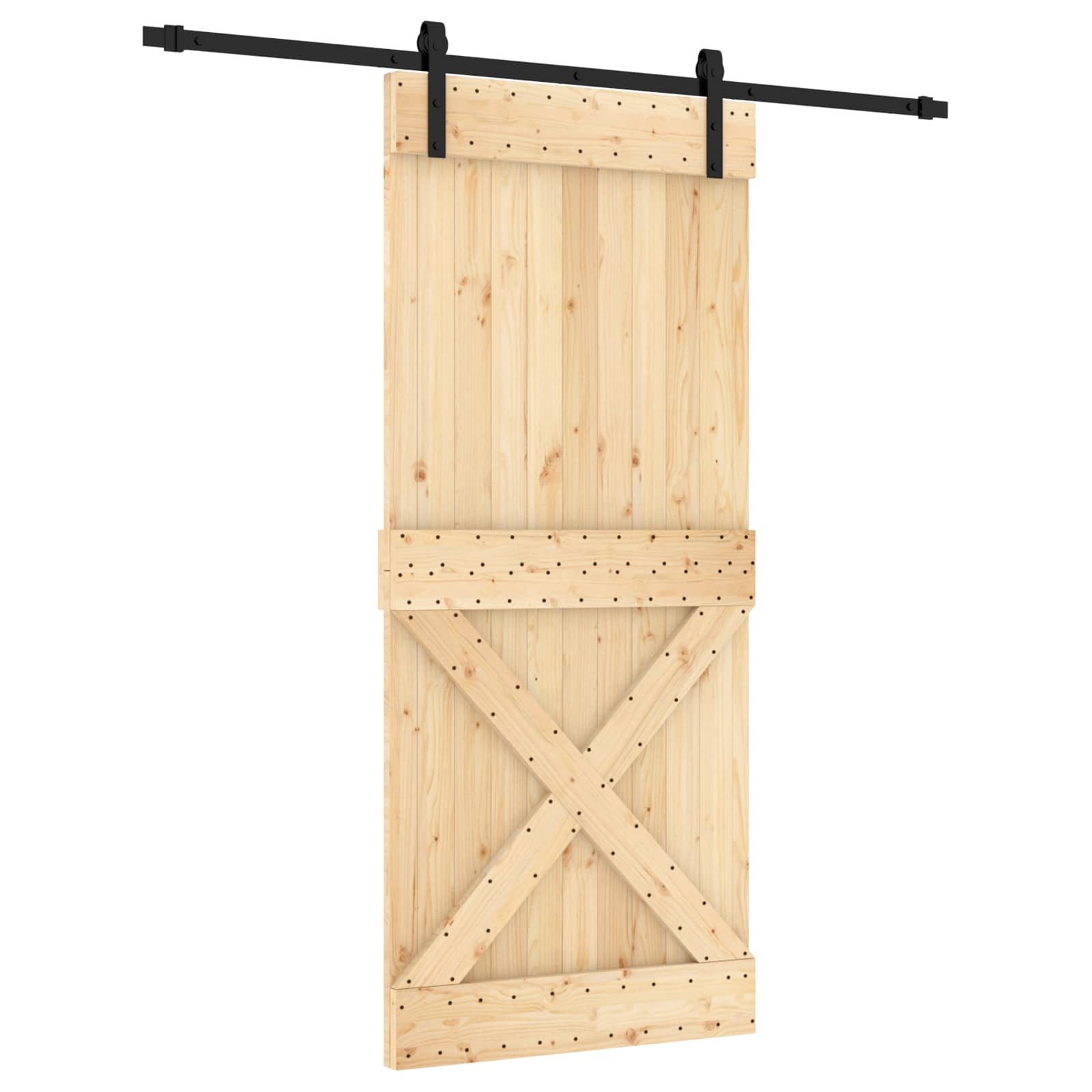 Schiebetür Schiebetür Natürlich und Schwarz 90 x 210 cm Massivkiefer