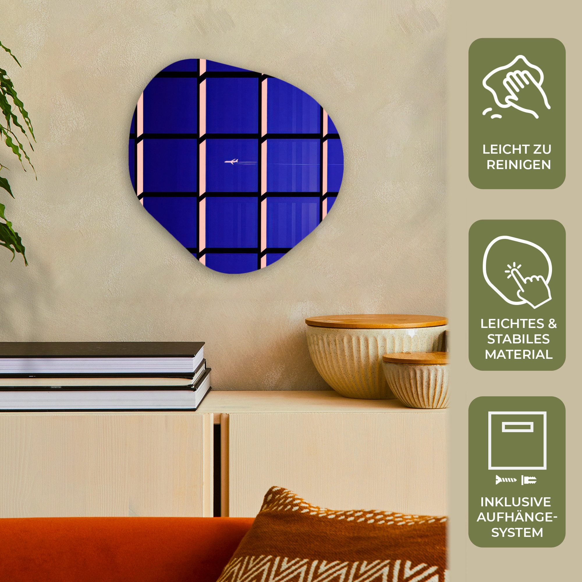 MuchoWow Gemälde Flugzeug - Kariert - Blau - Rechteckig, Fotodruck (1 St), Wandbild Abstrakt, Wohnzimmer Schlafzimmer Wanddekoration, 40x40 cm