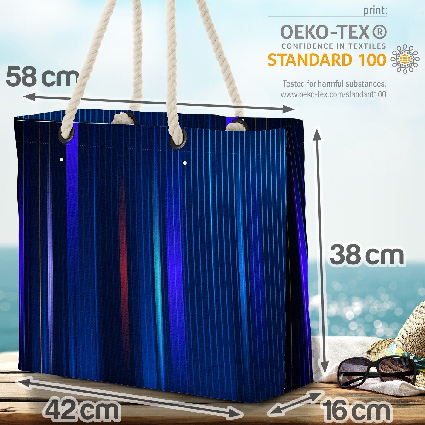 Beach VOID Blue (1-tlg), Grafisch Bag lines Computer Bad Blau Küche Strandtasche Technik fiction science