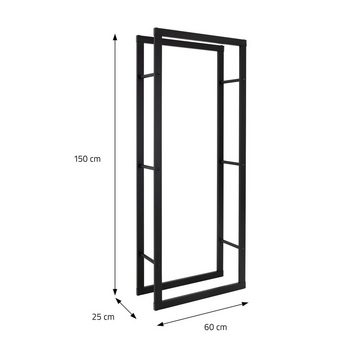 ML-DESIGN Kaminholzregal Brennholzregal Holzaufbewahrung Kaminholzständer Kaminholzhalter, Schwarz 60x150x25cm rechteckig Metall Innen/Außen