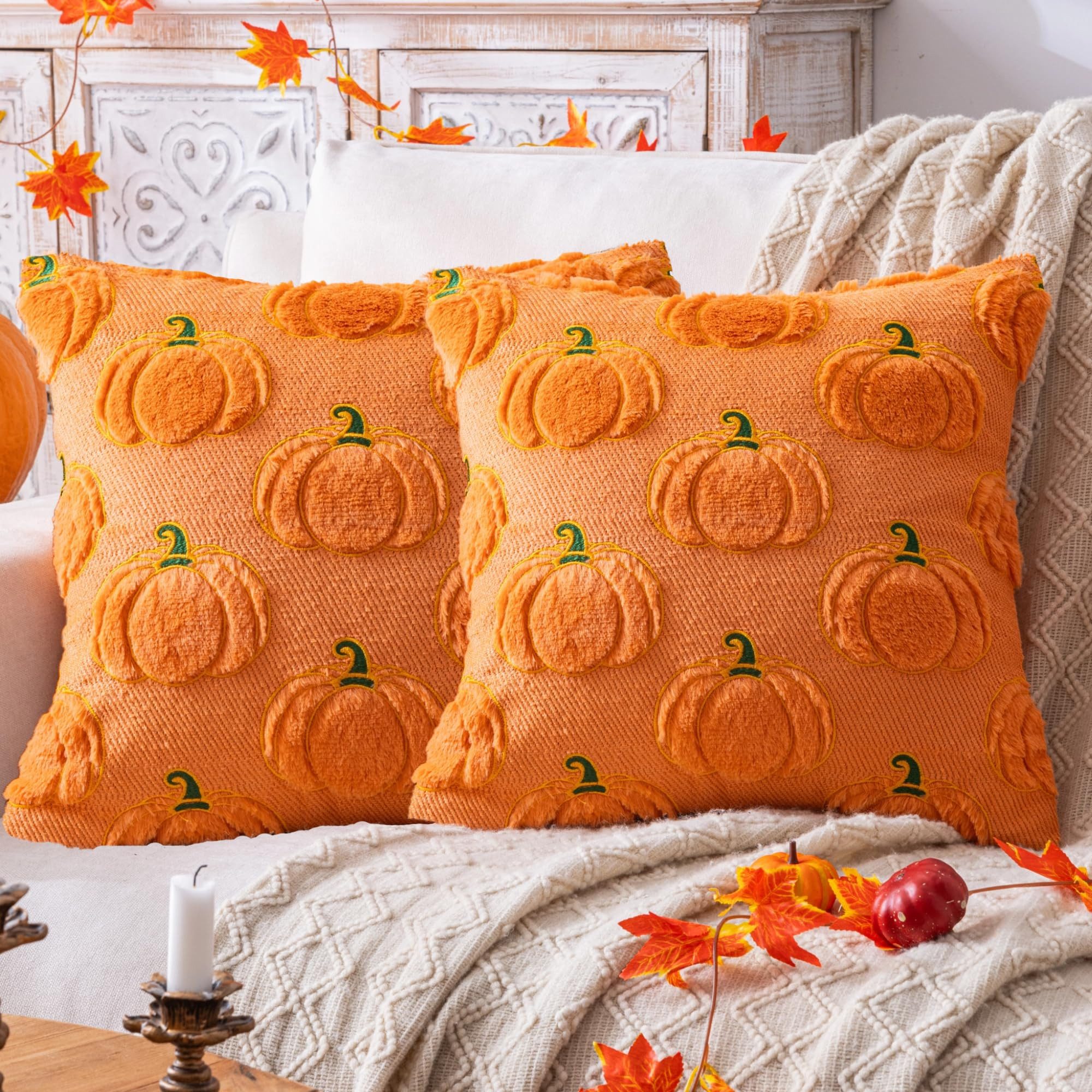 Sorvyzxn Kissenbezüge Kissenbezüge 2er Set, 18 × 18 Zoll mit Kürbis-Herbstmotiv