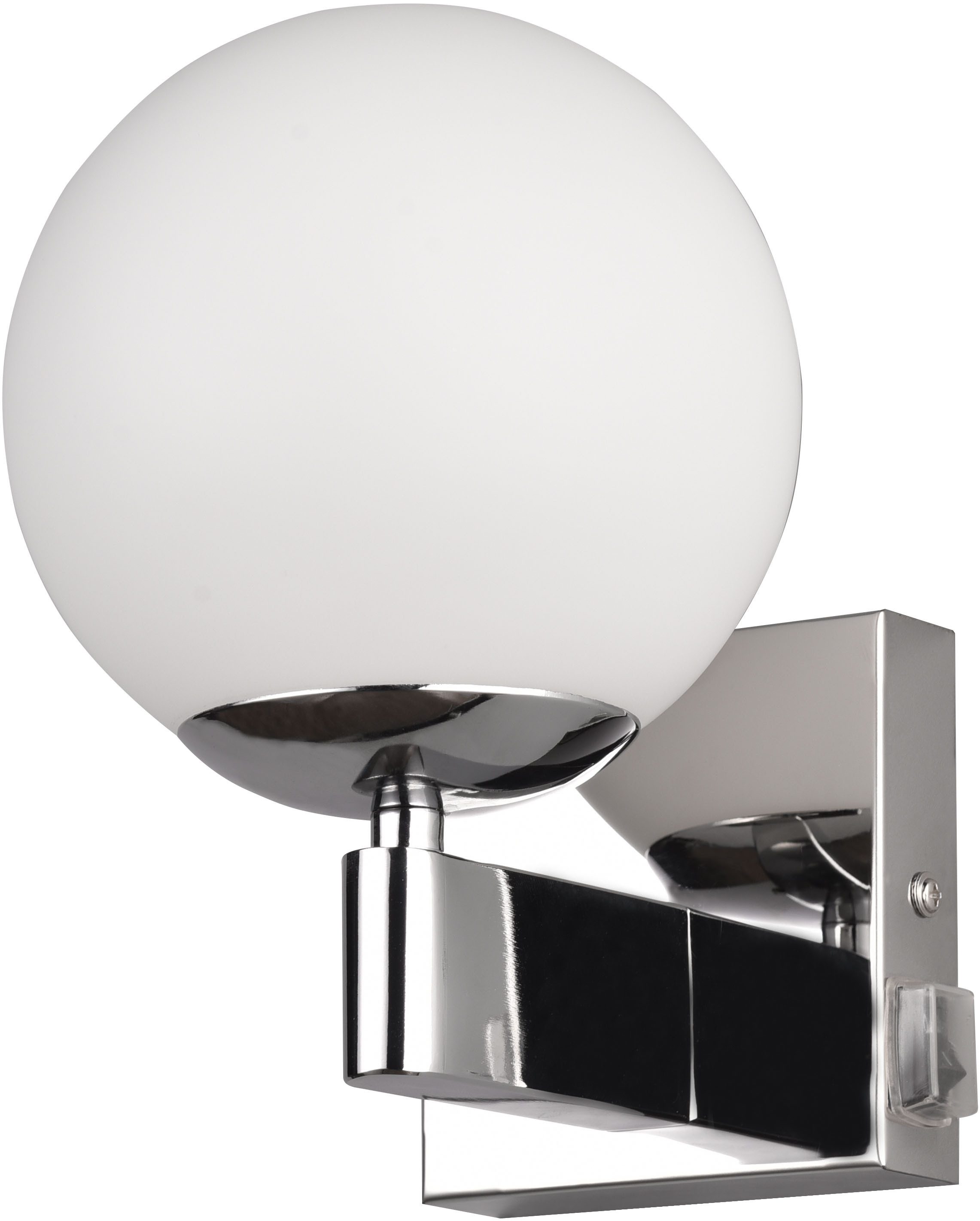 TRIO Leuchten Wandleuchte KULA, Badezimmer Wandlampe, exkl. 1x E14 max 10W, mit Schalter, IP44, Ein-/Ausschalter, Leuchtmittel wechselbar, warmweiß - kaltweiß, Badlampe, Badleuchte mit Glasschirm Ø 14cm, chromfarbig, Kippschalter