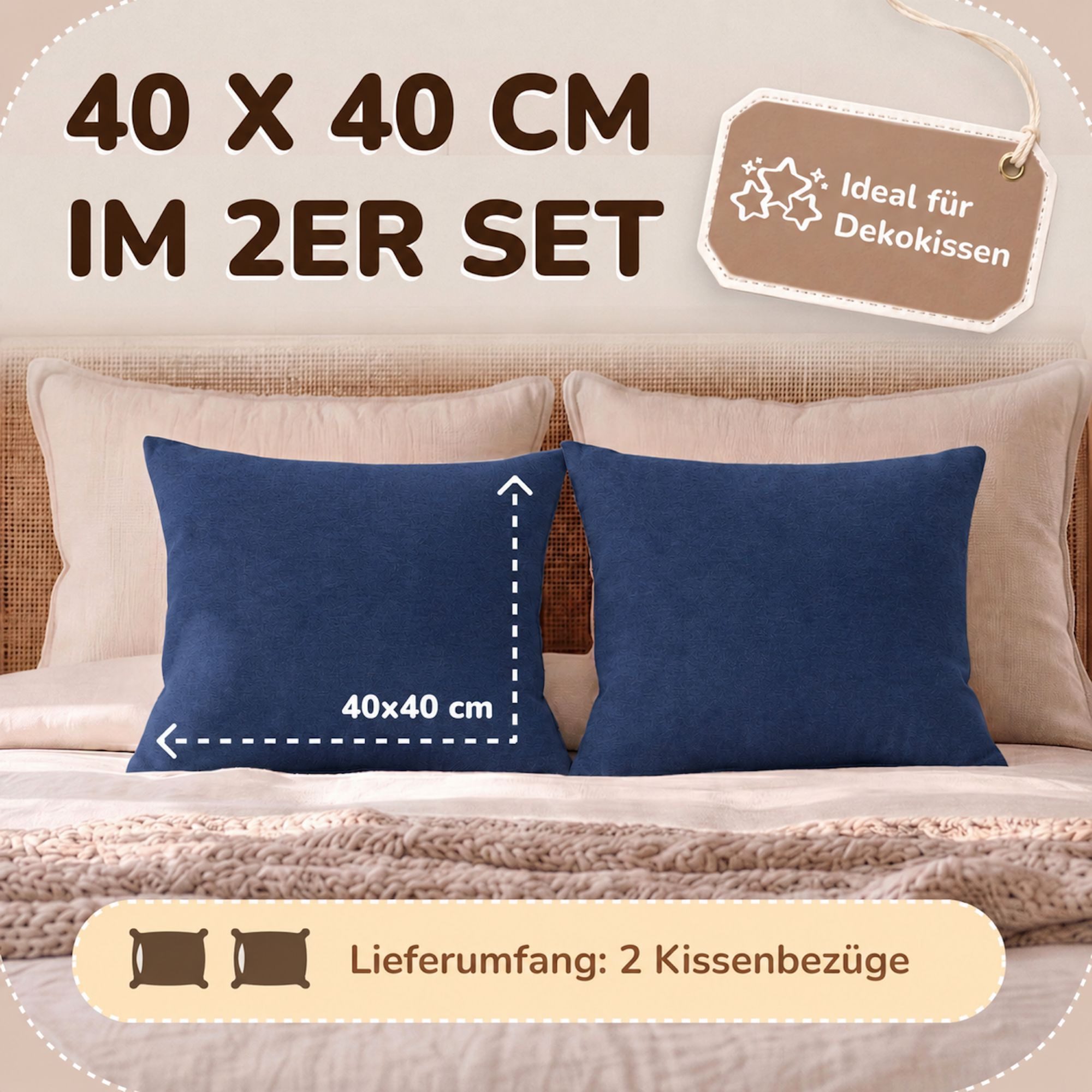 leevitex® Kissenbezüge Kissenbezug 40 x 40 cm, 2er Set, Navyblau/Marine, (2 Stück), feine Jersey-Qualität, 100% Baumwolle, robuster Reißverschluss