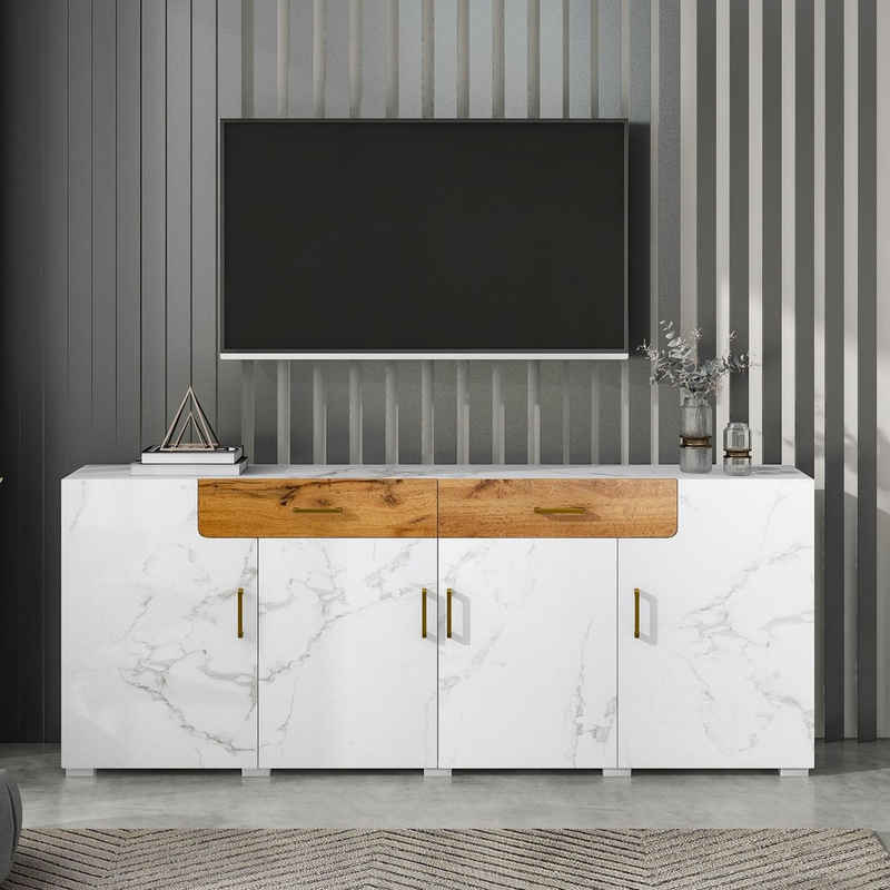 WISHDOR Sideboard Sideboard Beistellschrank Küchenschrank Buffet bar (208 x 39.5 x 80 cm, Aufbewahrungsschrank), Kommode mit 4 Türen, 2 Schubkästen