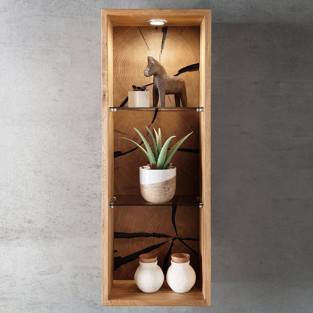 Lomadox Wandregal KIMBERLEY-69, Regal Hängeregal Wandboard inkl. Beleuchtung modern in massiver Eiche
