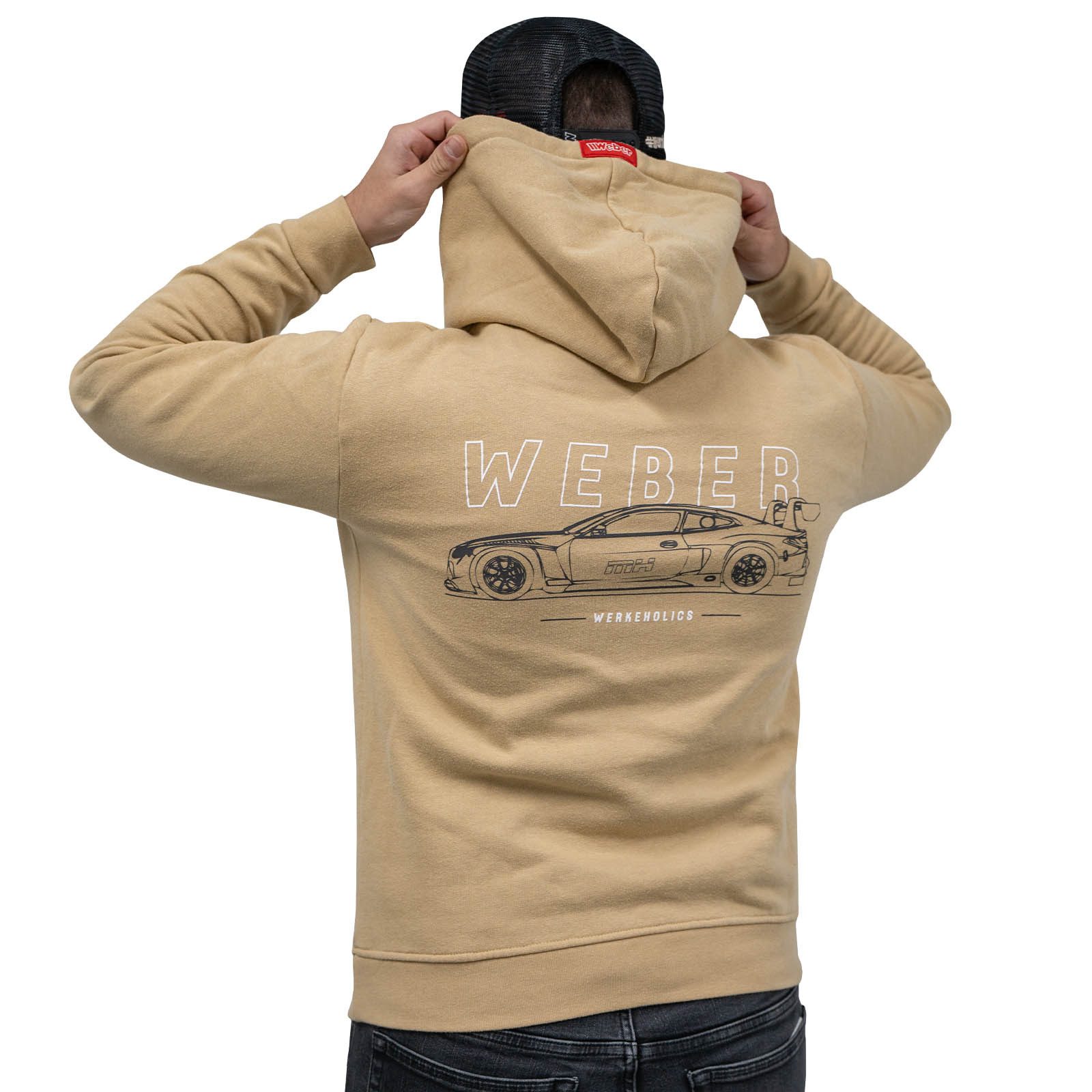 Weber GmbH Hoodie Max Hesse Kapuzenpullover beige Motorsport Streetwear 100% Baumwolle, mit Front- & Backprint, Kängurutasche
