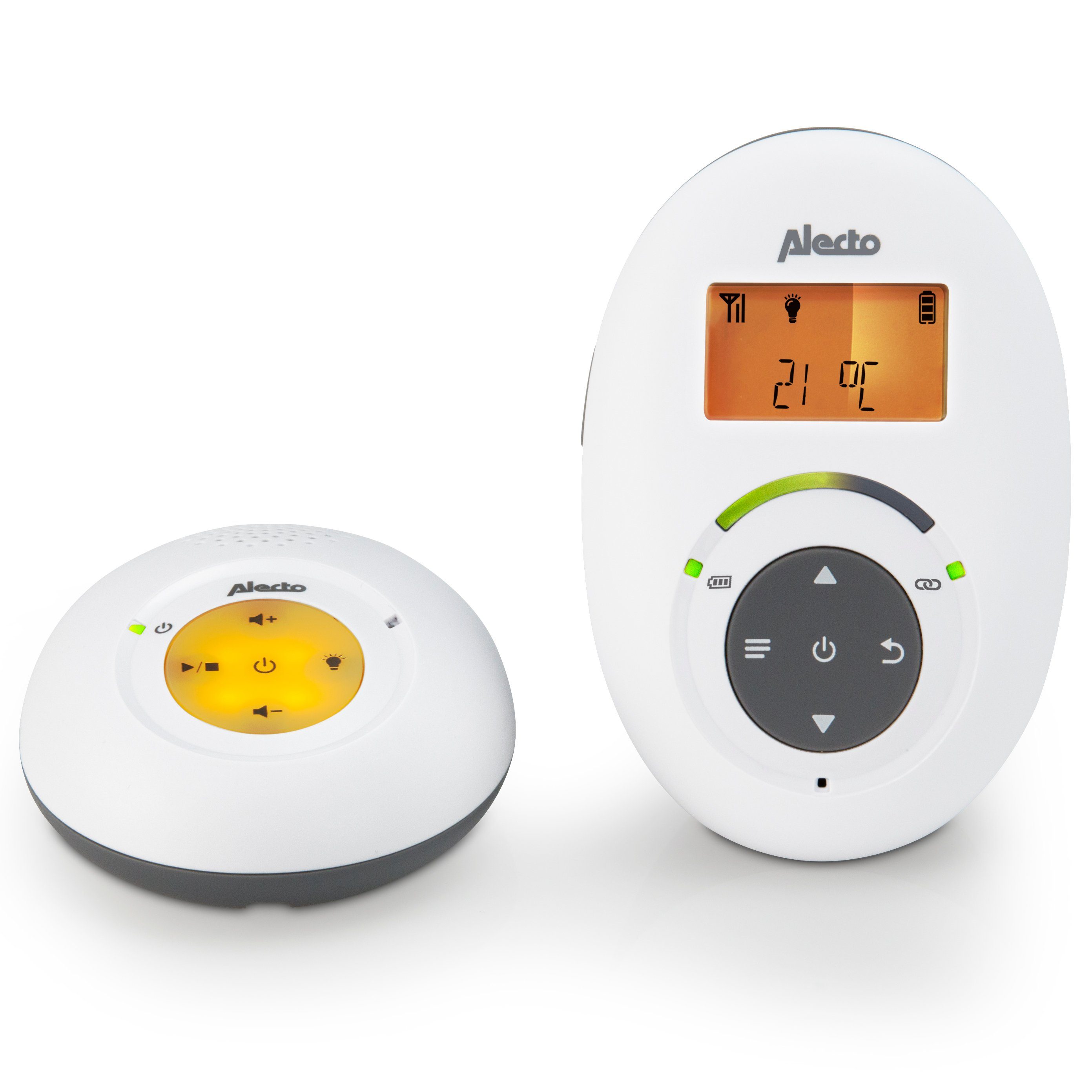 Alecto Babyphone DBX-125, 1-tlg., DECT Babyphone mit Full ECO-Modus, 300m Signal, Nachtlicht, Temperaturanzeige, Schlaf,-Rücksprechfunktion