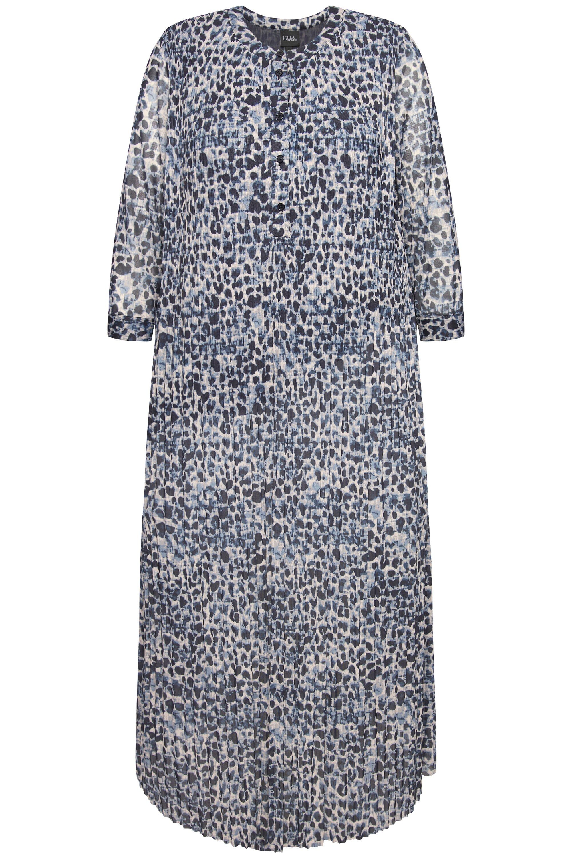 Ulla Popken Midikleid Mesh-Maxikleid Leomuster doppellagig Rundhals günstig online kaufen