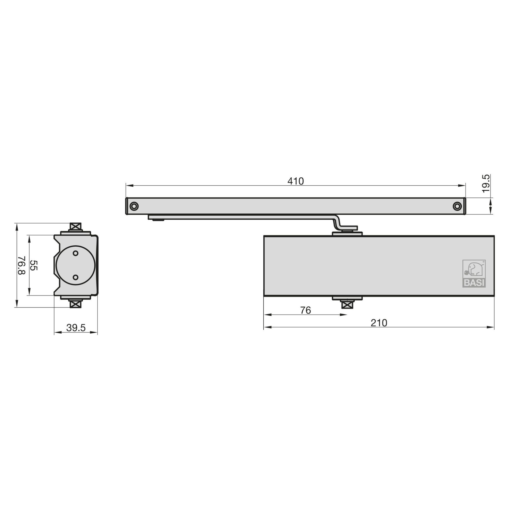 BASI Türschließer Schließkraft nach EN 1154 (EN 3), (Packung), Gleitschiene und Feststelleinheit, Türen bis 95 cm, 60 KG, DIN R/L