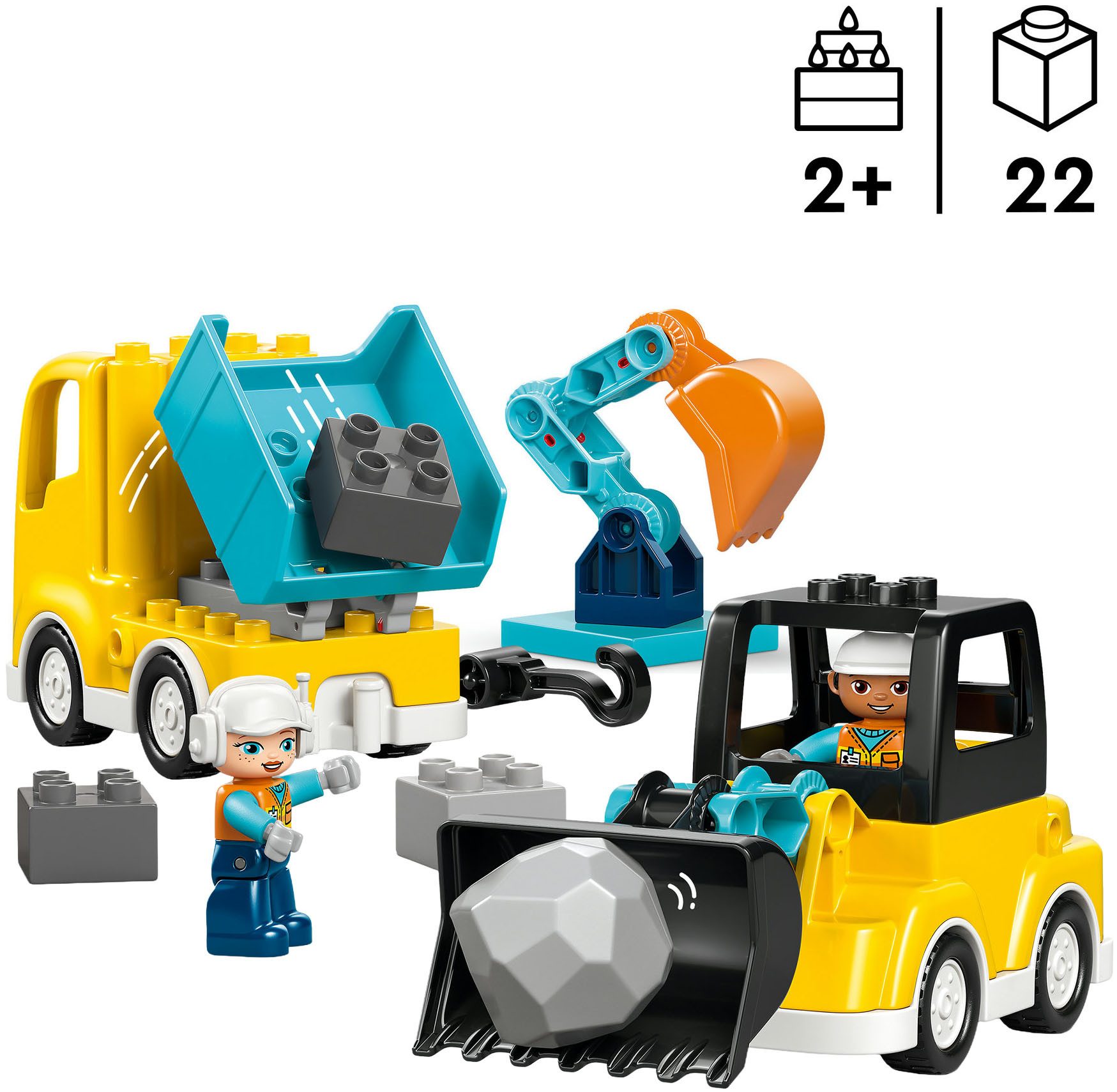 LEGO® Baufahrzeuge – 3-in-1-Set (10475), LEGO DUPLO Town Konstruktionsspielsteine, (22 St), Made in Europe