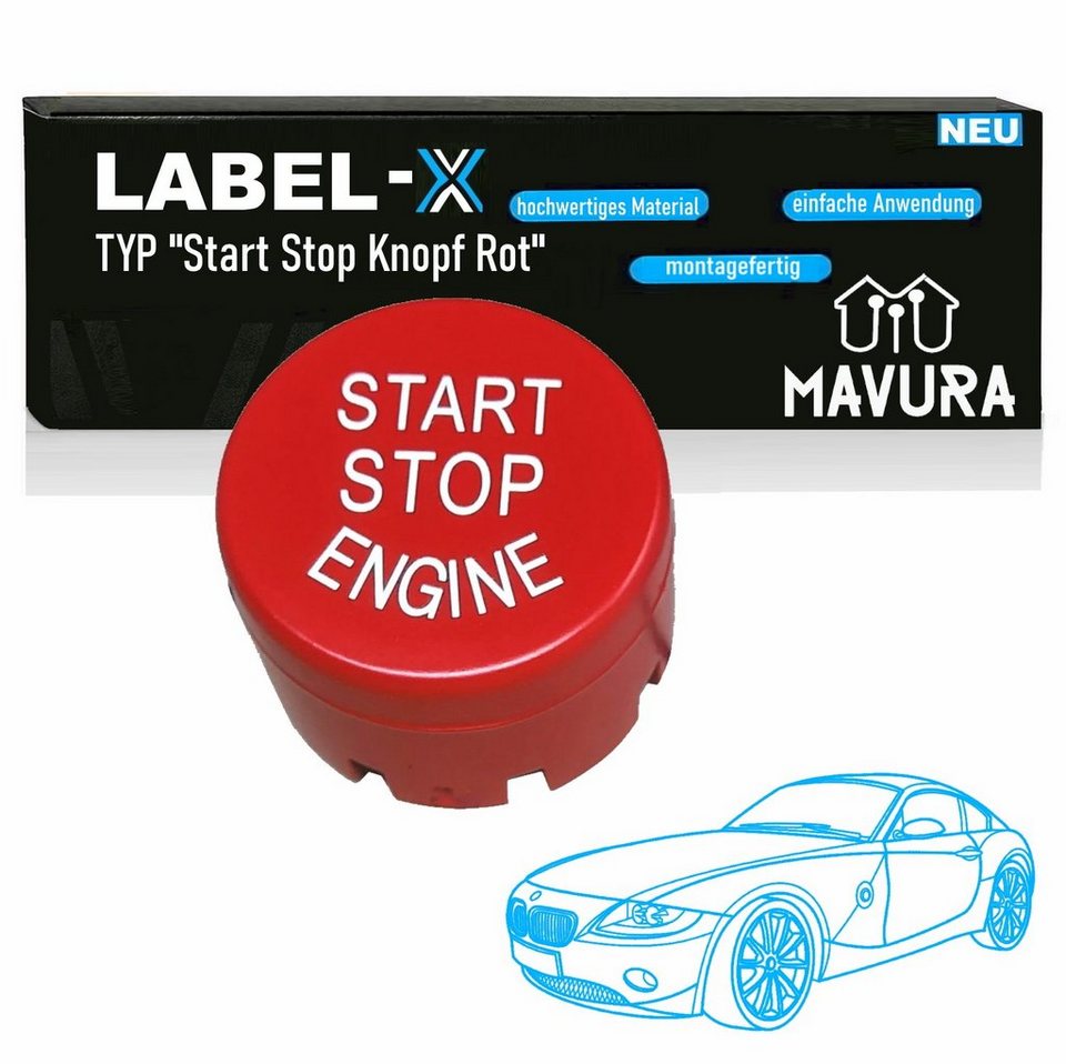 MAVURA Blende LABEL-X Start Stop Knopf Rot Abdeckung Kappe, Passend zu BMW  F20 F21 F30 F31 F10 F11 X2 X3