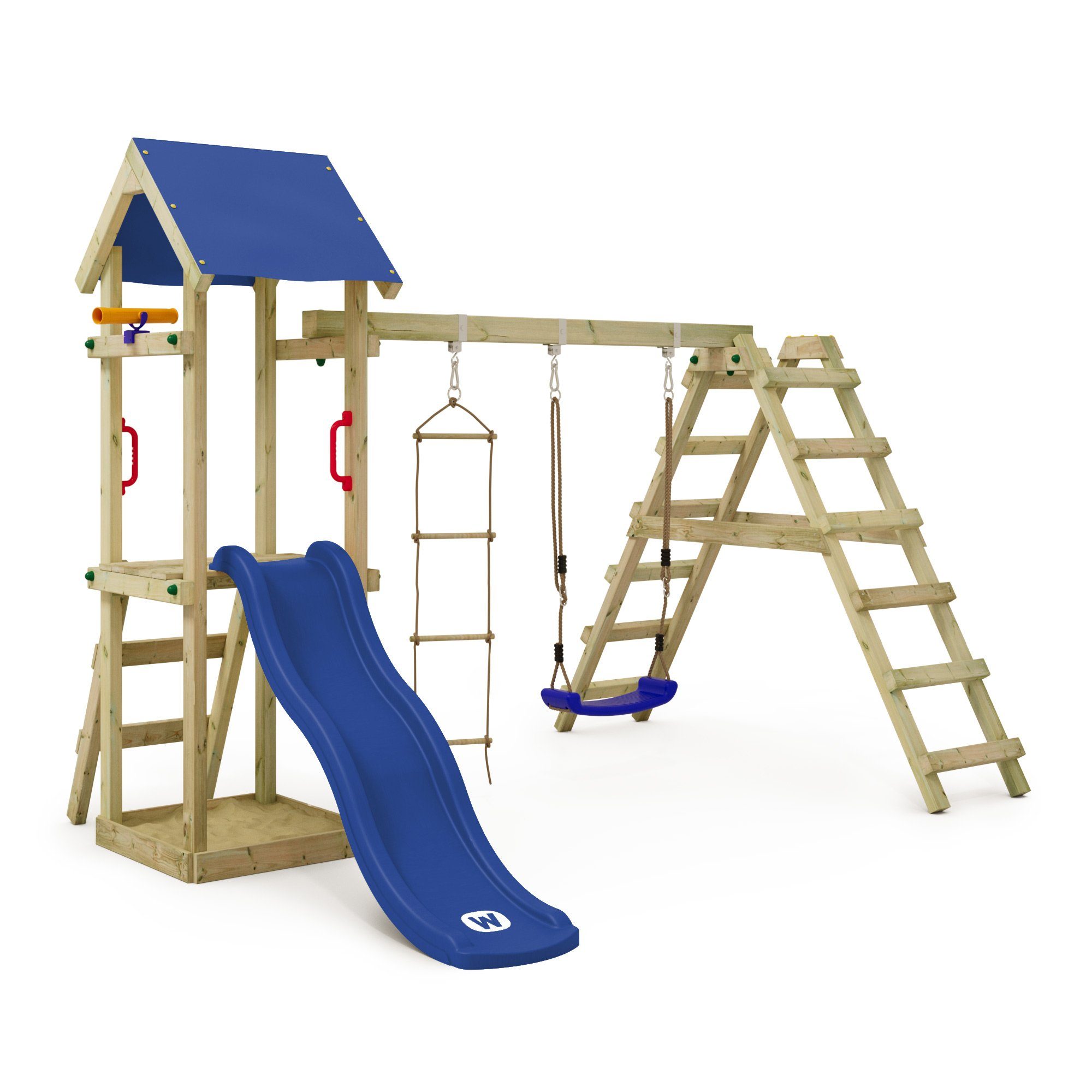 Wickey Spielturm TinyLoft - Garten-Klettegerüst für Kleinkinder mit Schaukel, Kinderspielhaus mit Kletterwand, Rutsche & 10-Jahren Garantie*