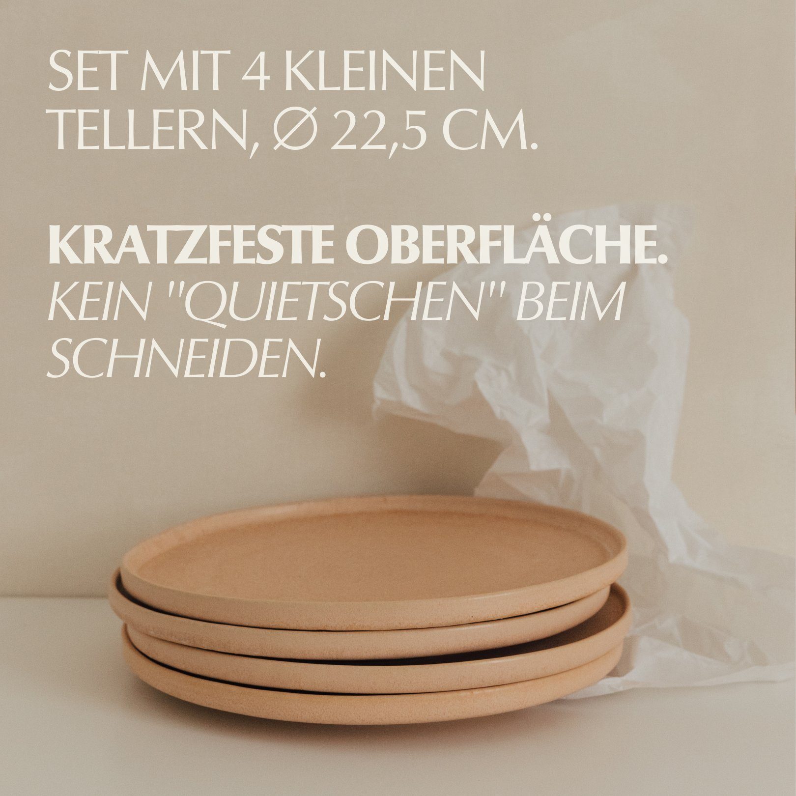 Keramik 4er Teller, NAKOA Kleine Desserrteller Set, Dessertteller NAKOA cm 22,5x2,5 SunnyPeach