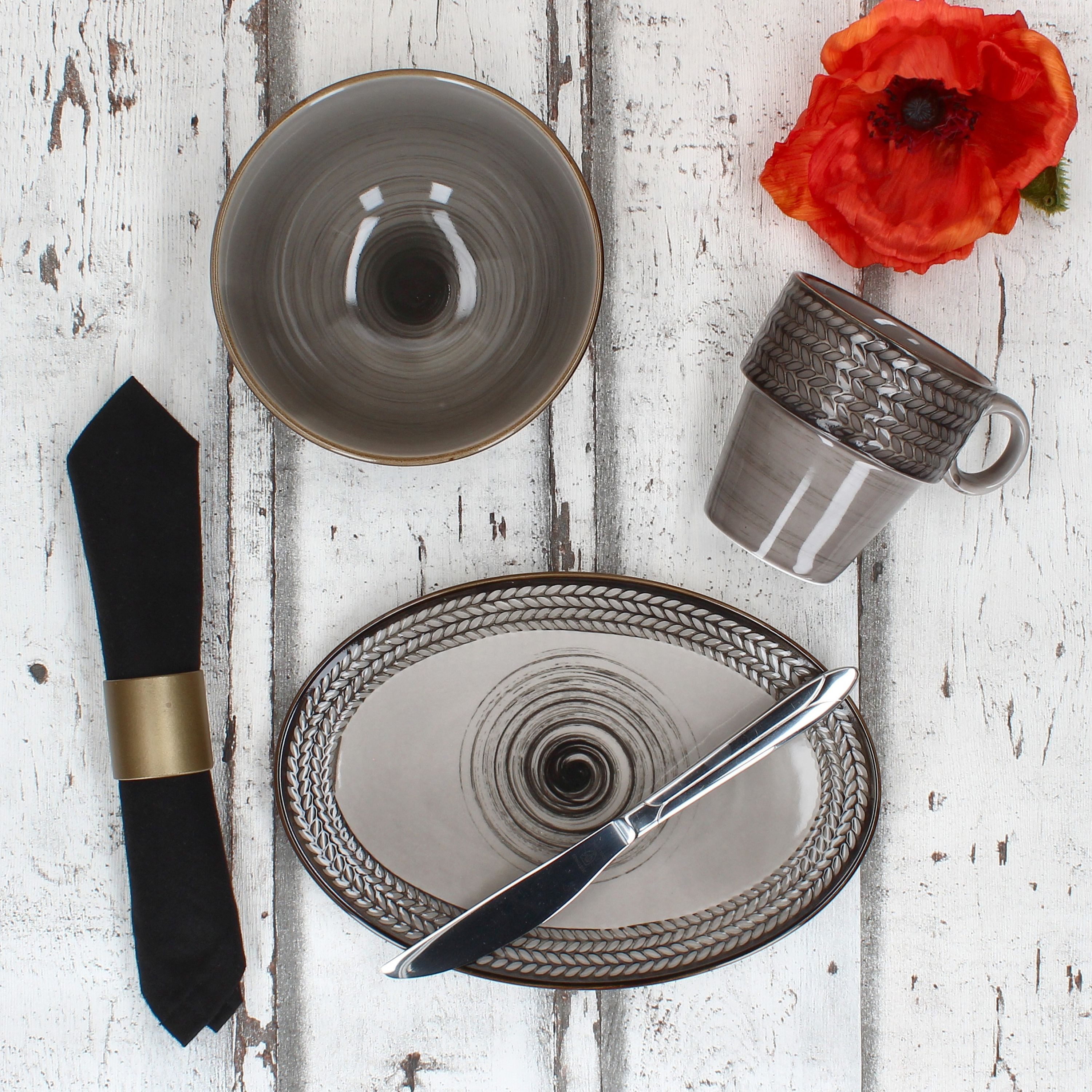 MÄSER Frühstücks-Geschirrset Mäser 18tlg Frühstücksset Prospero braun Relief Platten Schalen Becher, Porzellan
