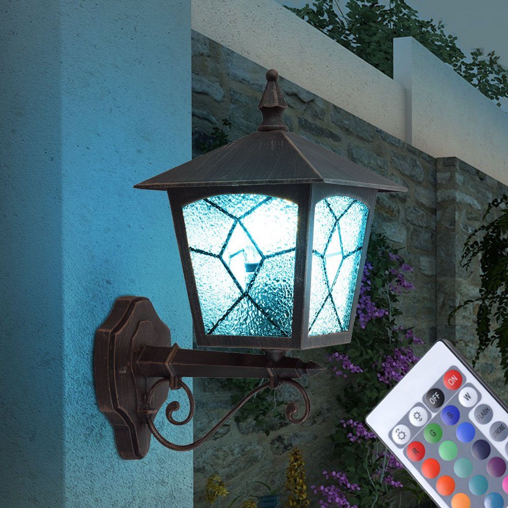etc-shop Außen-Wandleuchte, Leuchtmittel inklusive, Warmweiß, Farbwechsel, Außen Wand Lampe rostfarben dimmbar Terrassen Alu Leuchte im Set