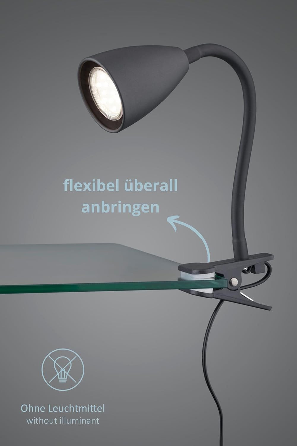 lightling Klemmleuchte Sandra, ohne Leuchtmittel, mit Schnurschalter, flexibel, IP20